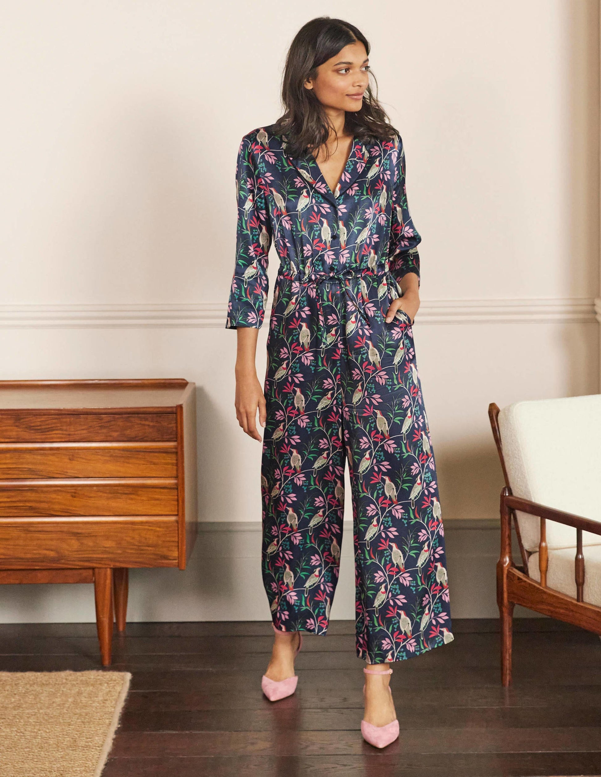 7/8-Jumpsuit mit Kragendetail-Französisches Navy/Beere, Vogel-1