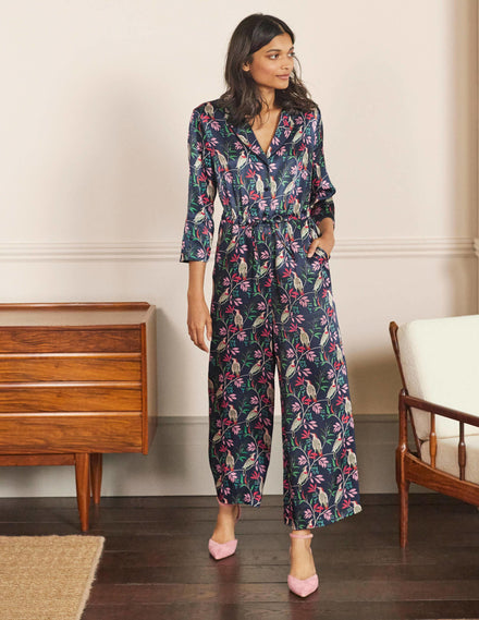7/8-Jumpsuit mit Kragendetail-Französisches Navy/Beere, Vogel