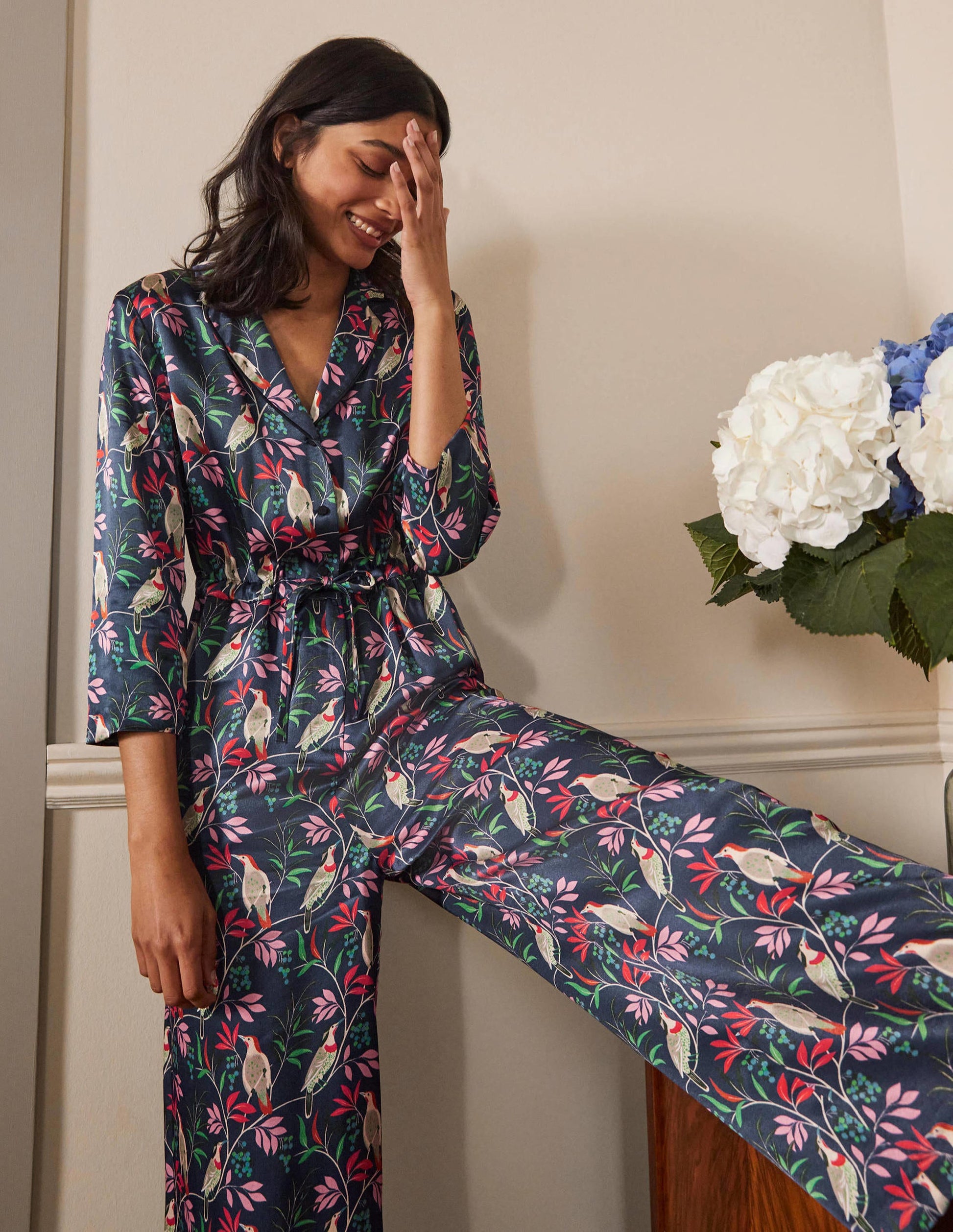 7/8-Jumpsuit mit Kragendetail-Französisches Navy/Beere, Vogel-4