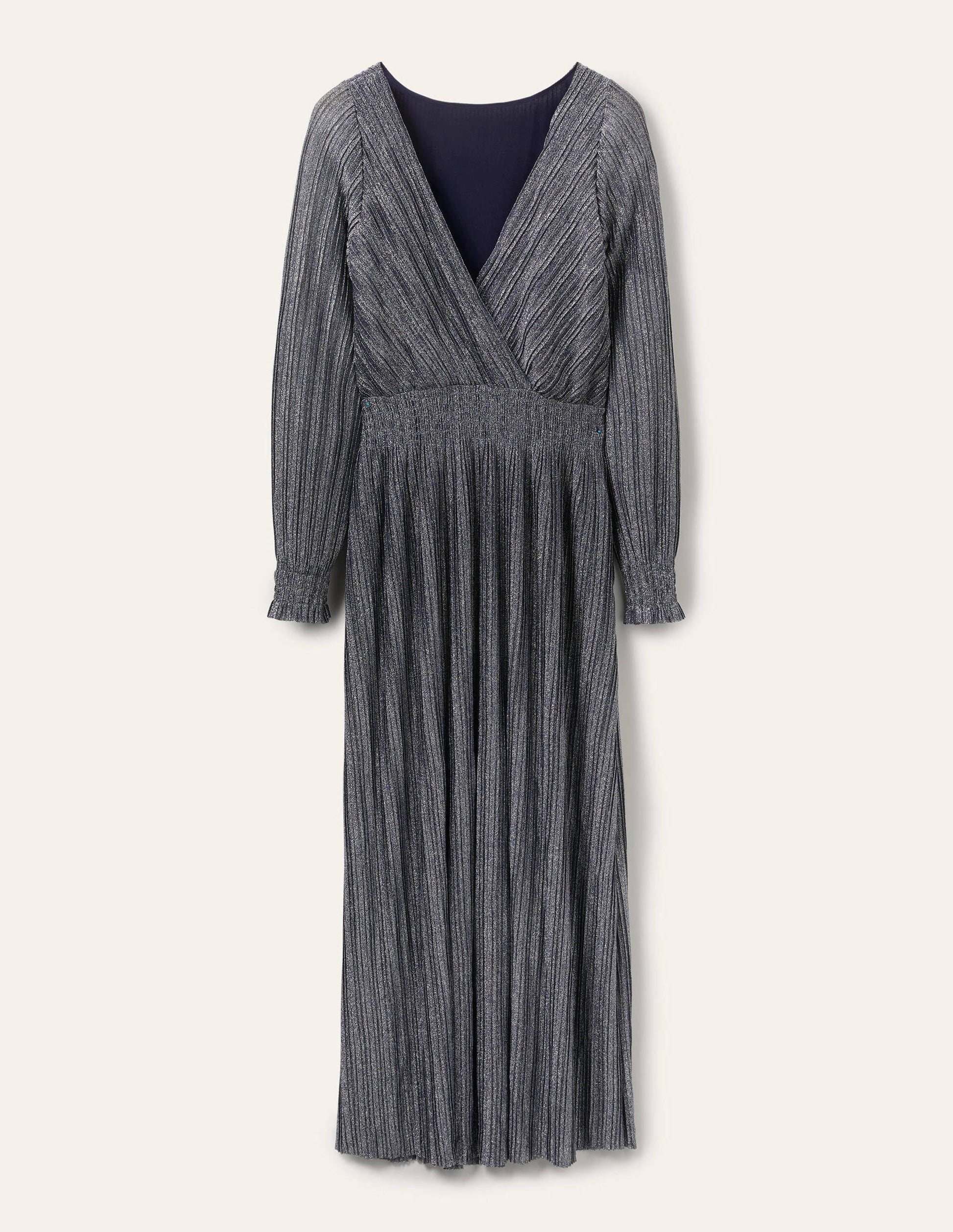Robe longue plissée et métallisée-Gris acier métallisé-5