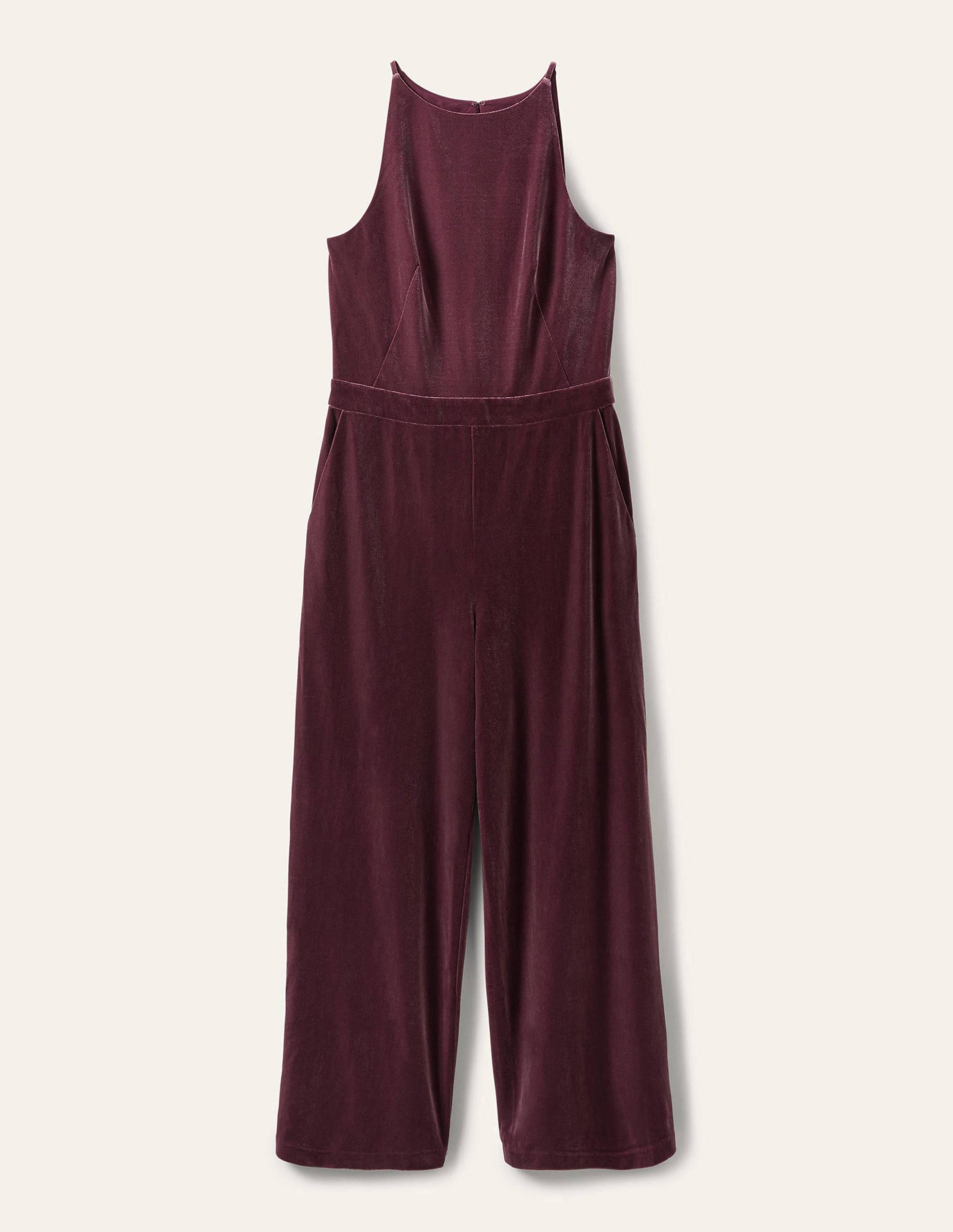 Neckholder-Jumpsuit aus Samt-Dunkelviolett-5