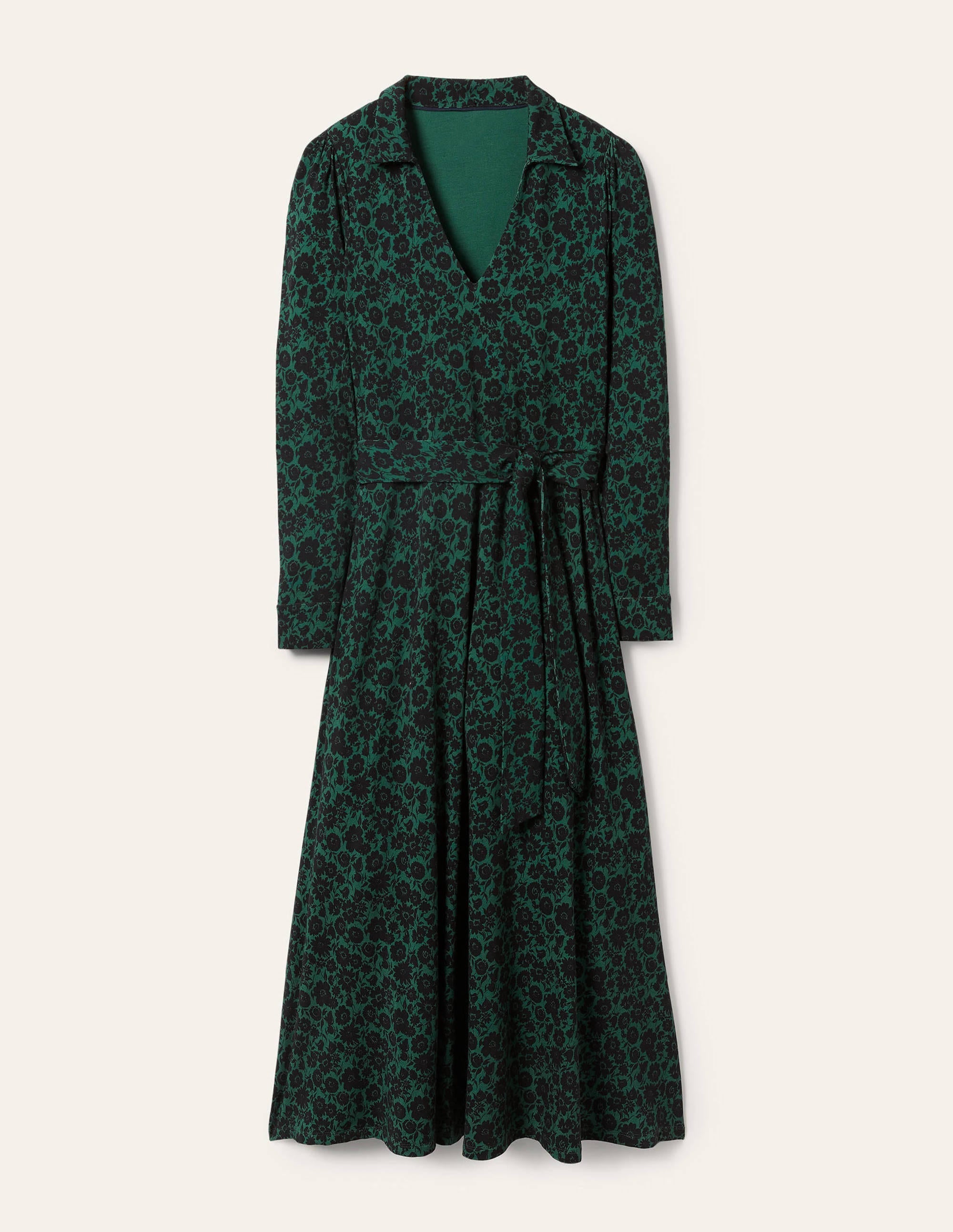 Jersey-Midikleid mit Kragen-Waldgrün, Elegante Blüten - Image 4