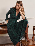 Jersey-Midikleid mit Kragen-Waldgrün, Elegante Blüten