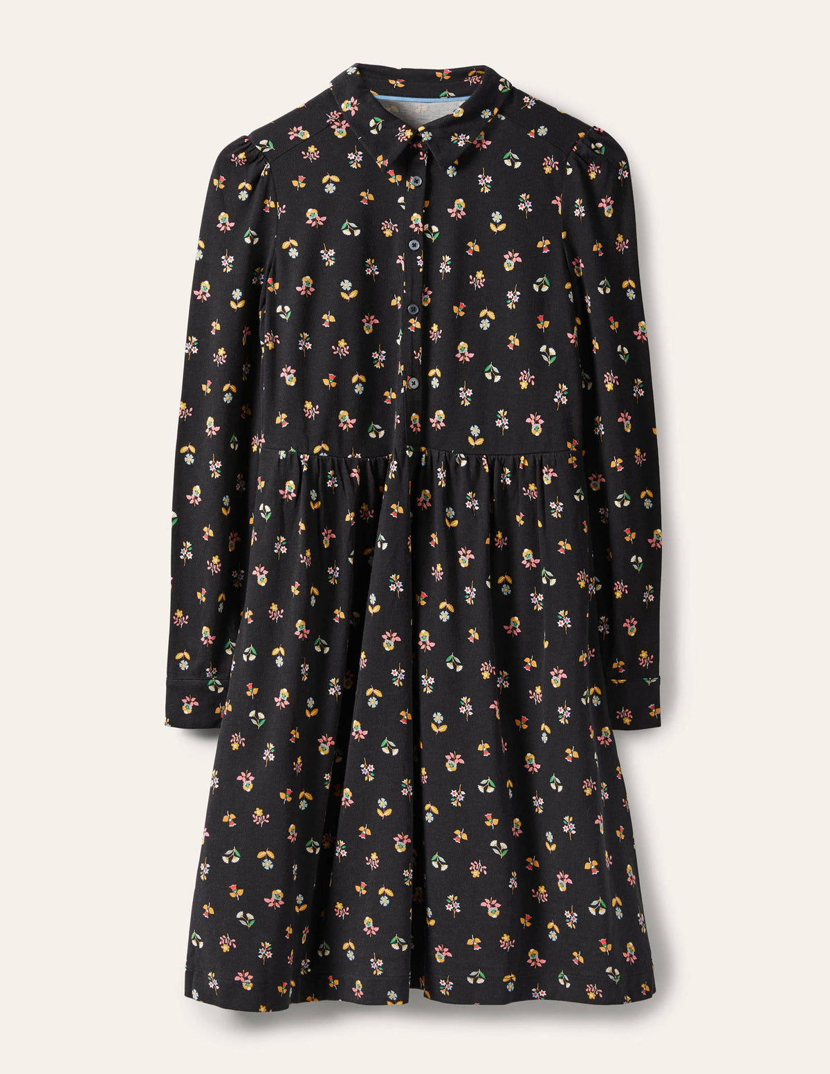 Alma Hemdblusenkleid aus Jersey-Schwarz, Filigranes Blumenmuster - Image 5