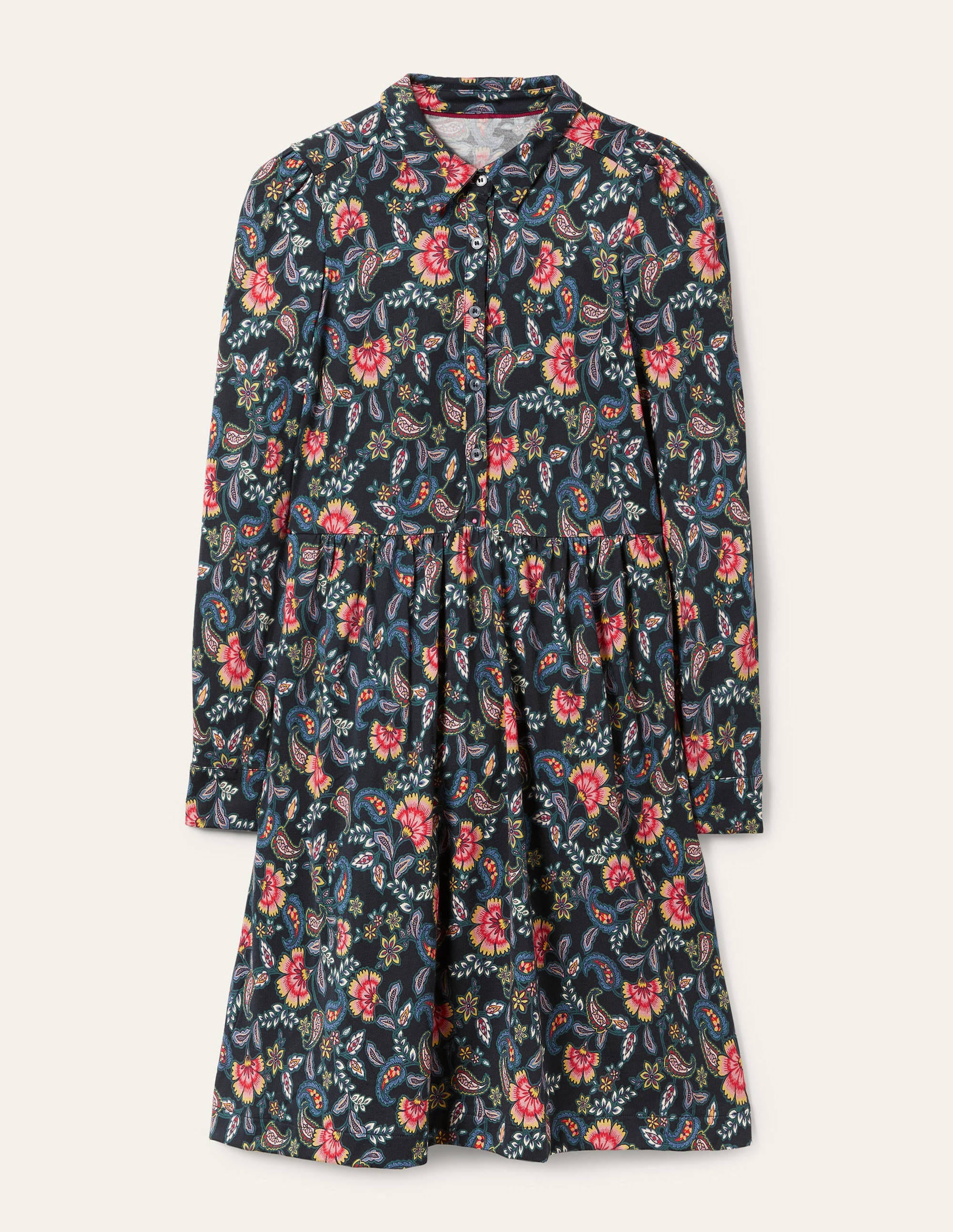 Alma Hemdblusenkleid aus Jersey-Schwarz, Exotisches Blumenmuster - Image 6