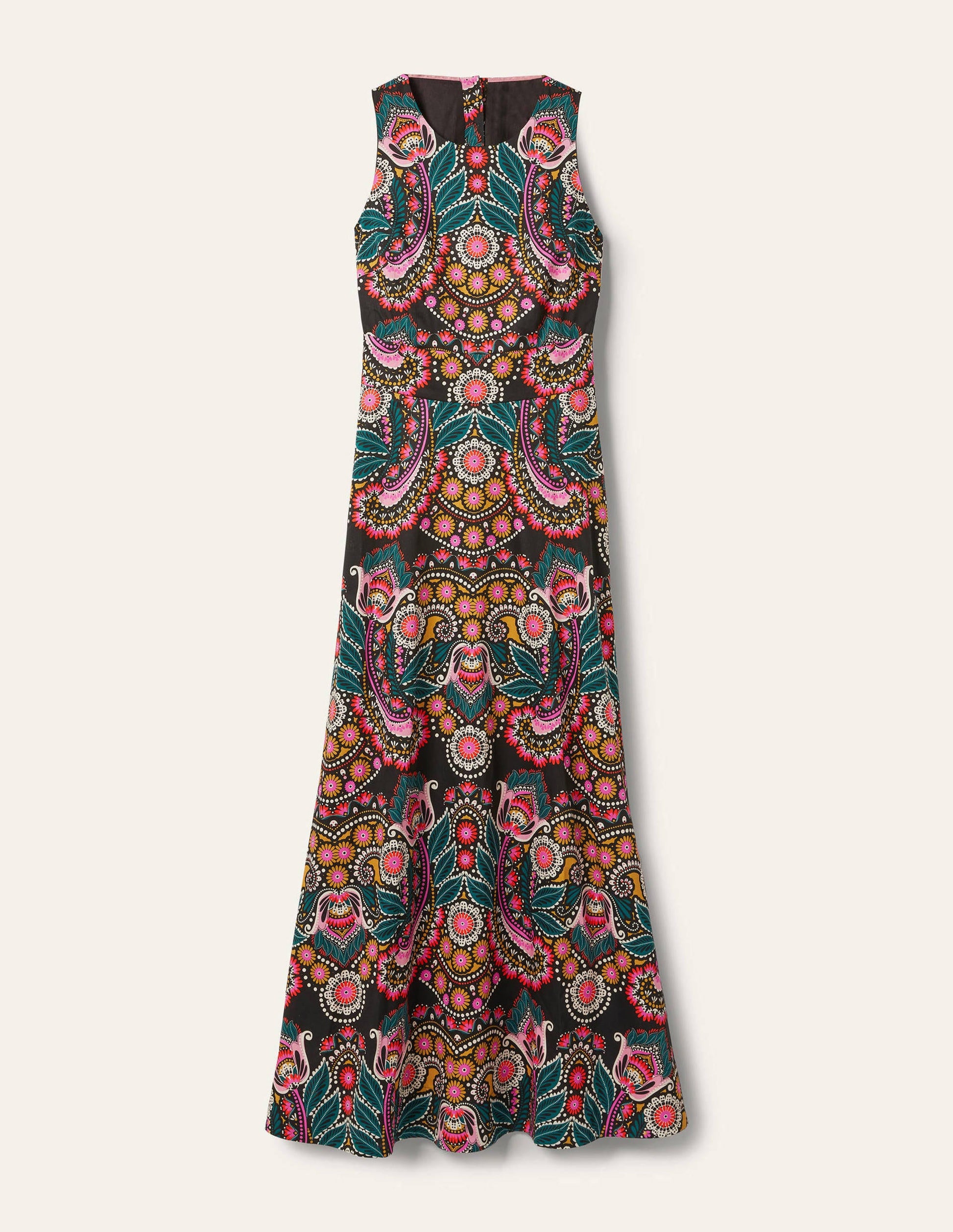 Robe longue ornée dans le dos-Noir, motif Daisy Paisley-5