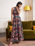 Robe longue ornée dans le dos-Noir, motif Daisy Paisley