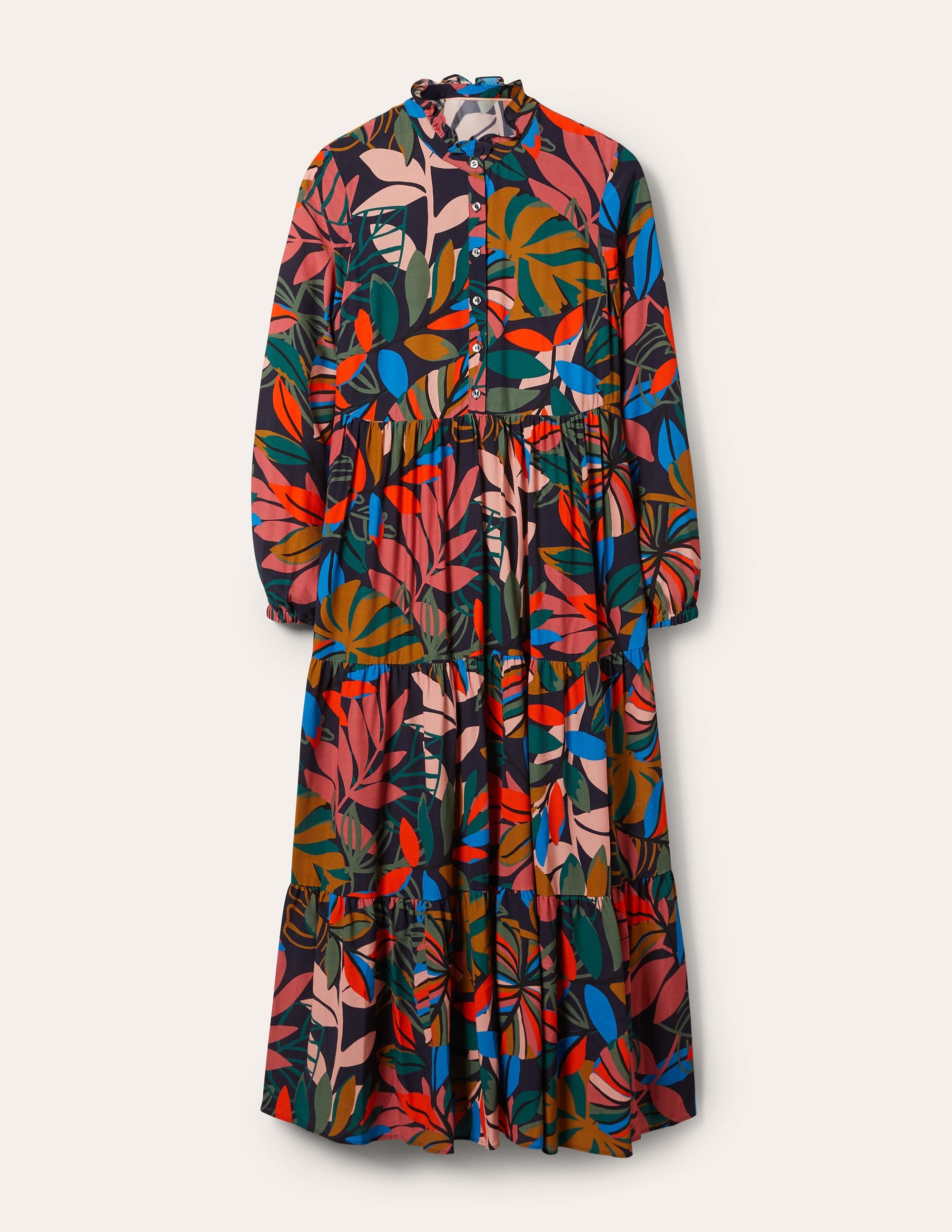 Maxi-Hemdblusenkleid mit Stufen-Französisches Navy, Tropische Palmen - Image 5