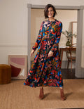 Maxi-Hemdblusenkleid mit Stufen-Französisches Navy, Tropische Palmen