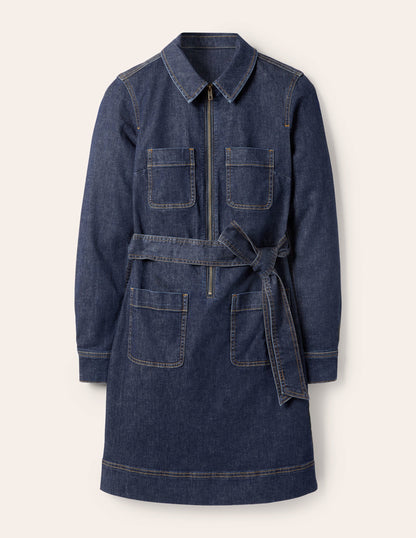 Kleid mit Reißverschluss vorne-Mittleres Vintageblau