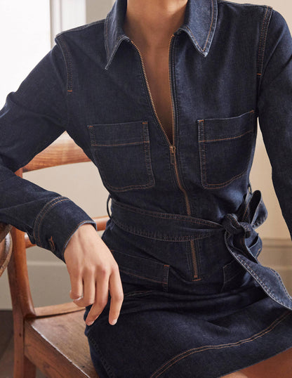 Kleid mit Reißverschluss vorne-Mittleres Vintageblau