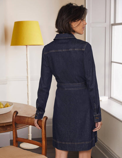 Kleid mit Reißverschluss vorne-Mittleres Vintageblau