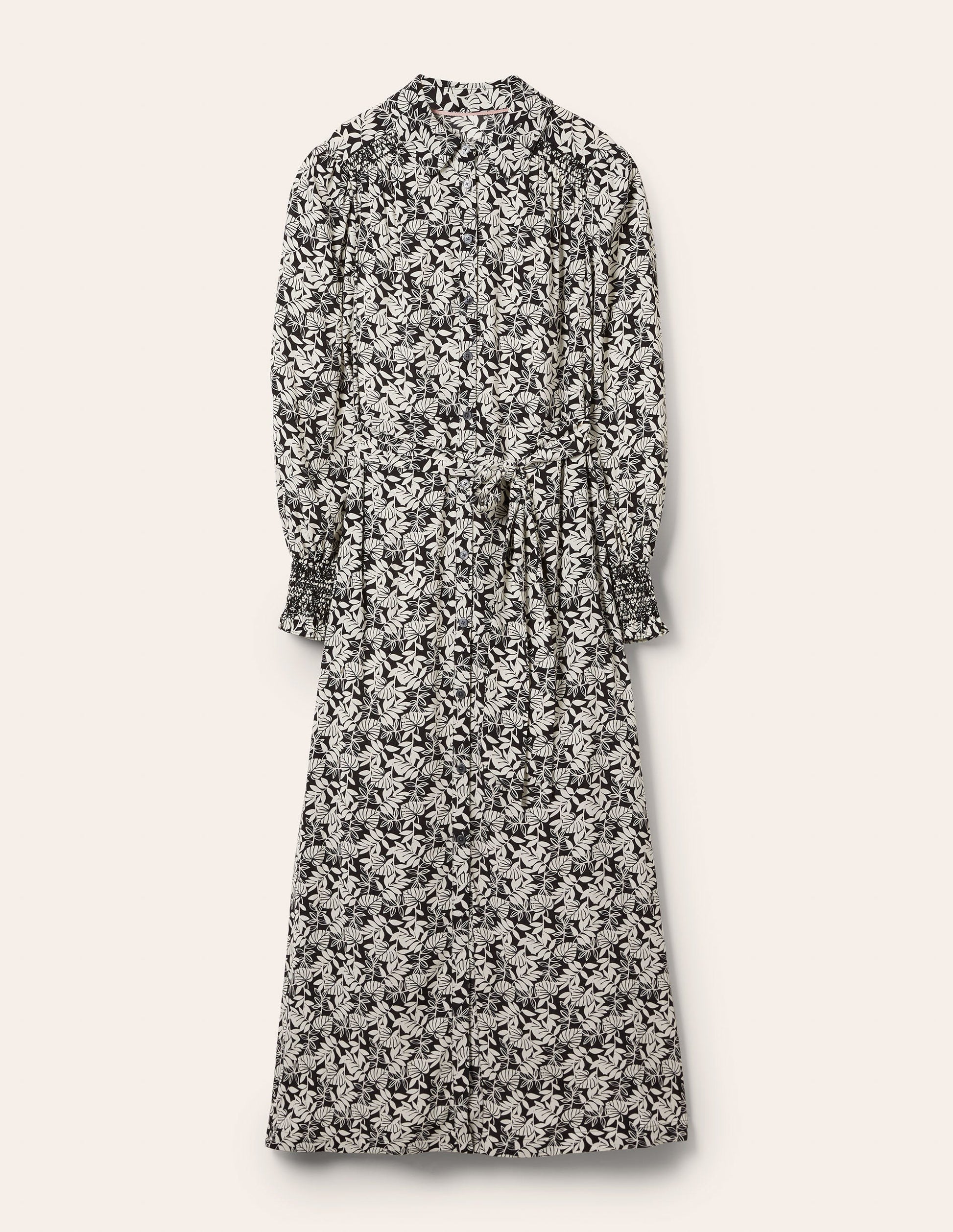 Hemdblusenkleid mit Smokdetail-Schwarz, Tropische Palmen-5