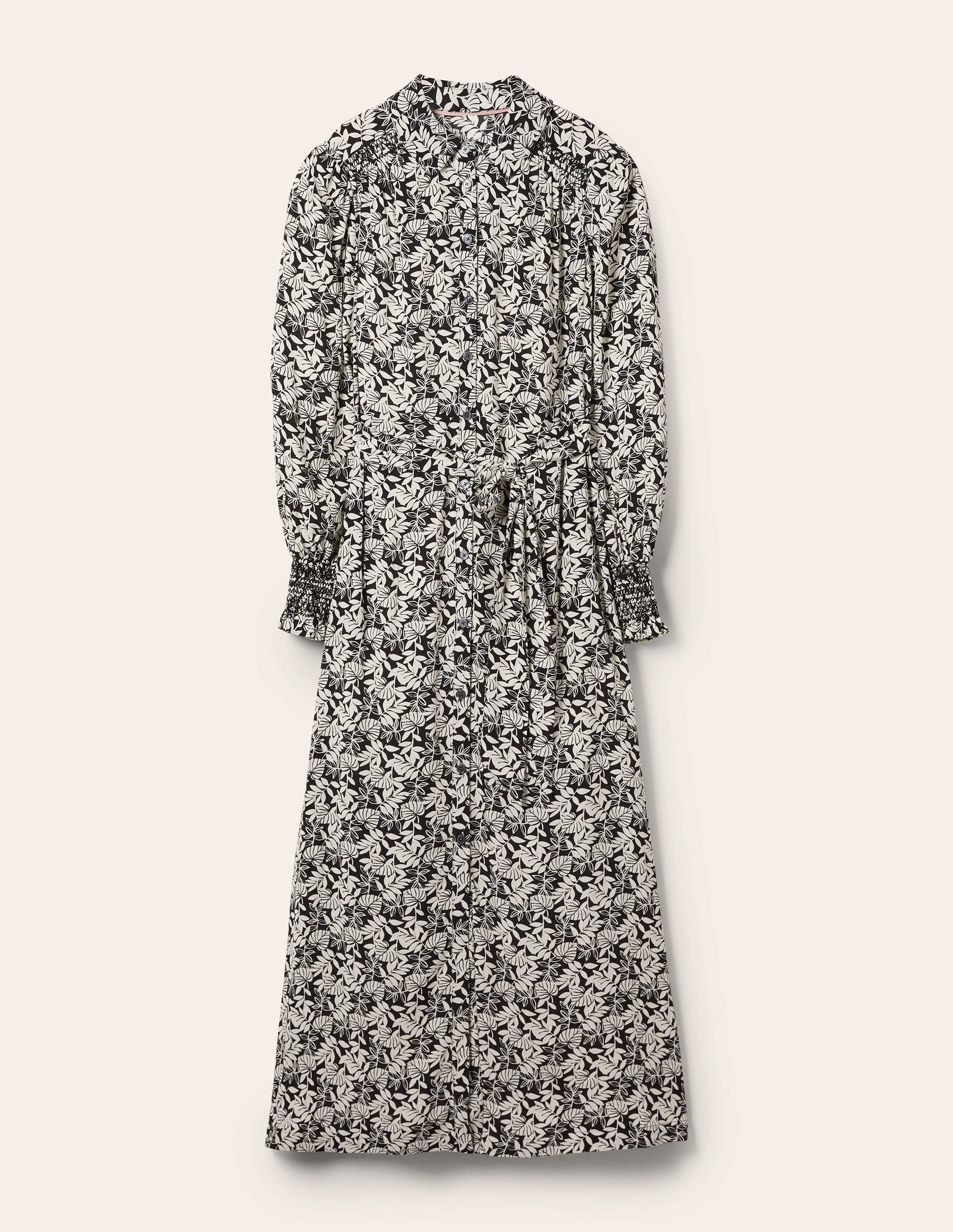 Hemdblusenkleid mit Smokdetail-Schwarz, Tropische Palmen - Image 5