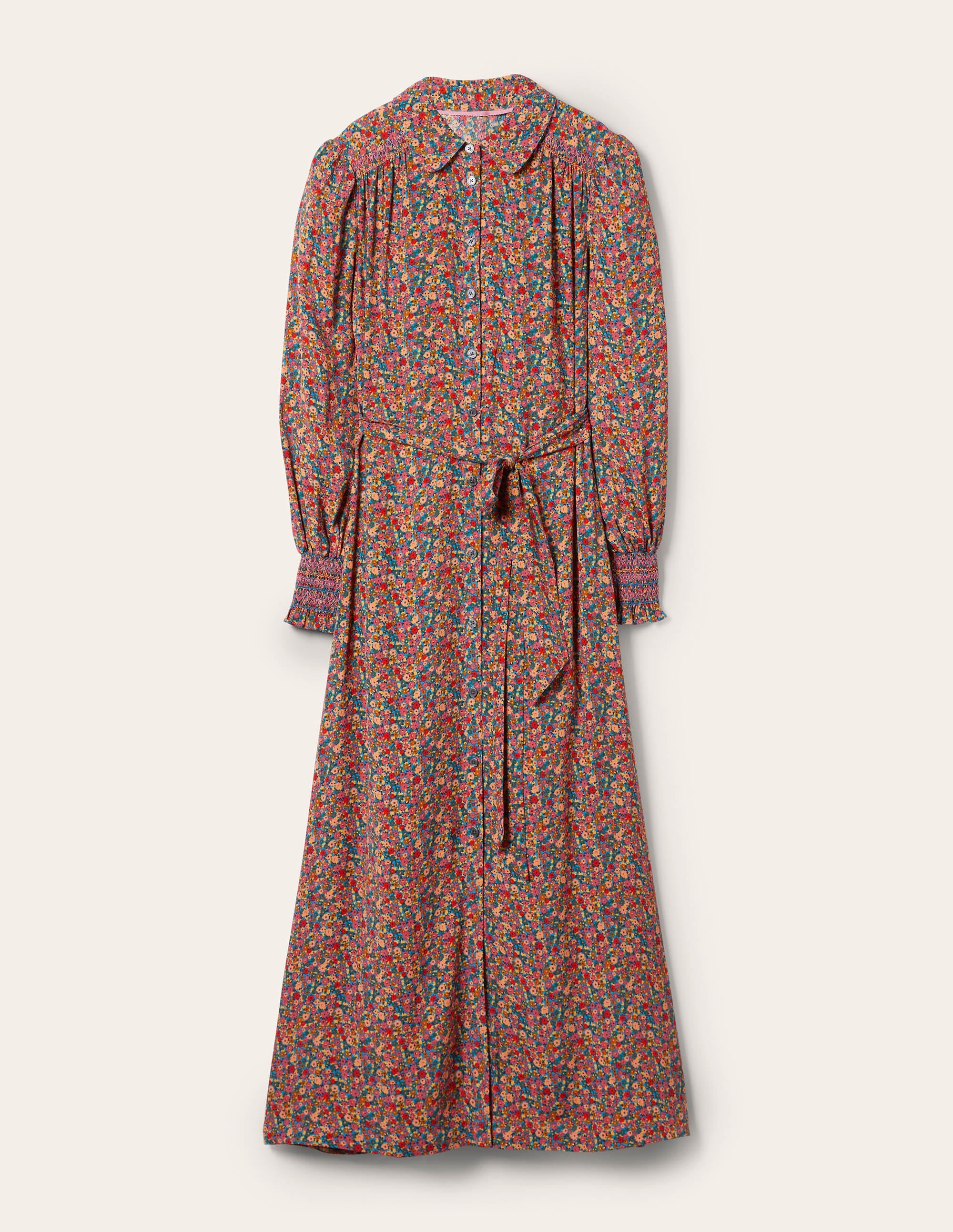 Hemdblusenkleid mit Smokdetail-Staubrot, Zarte Blumen - Image 5