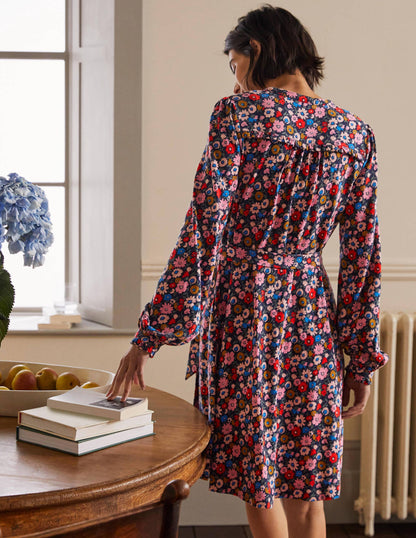 Minikleid mit Knopfleiste und Rüschen-Französisches Navy, Elegante Blüten