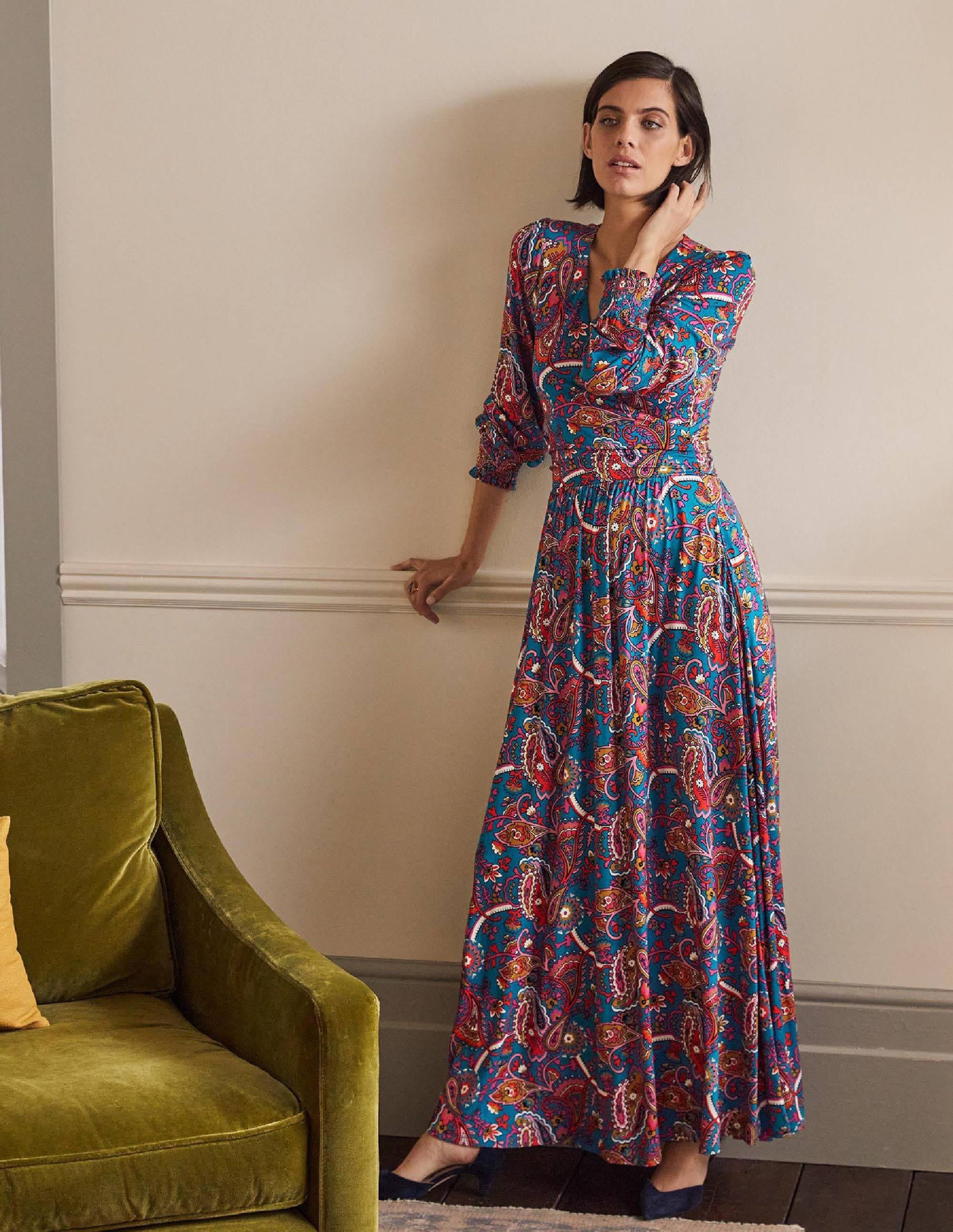 Maxi-Wickelkleid aus Jersey-Winterliches Azurblau, Fantasiemuster - Image 1