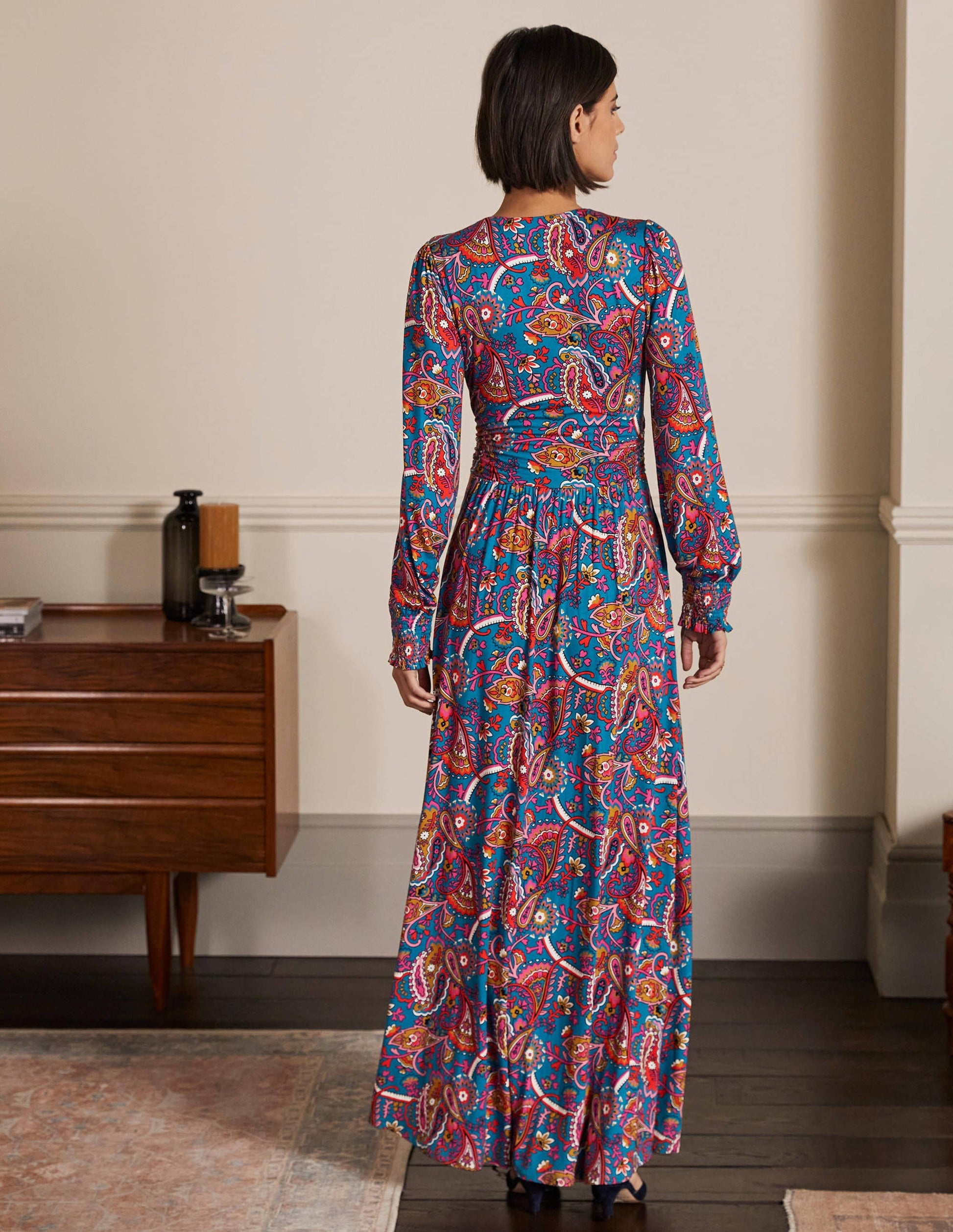 Maxi-Wickelkleid aus Jersey-Winterliches Azurblau, Fantasiemuster-3