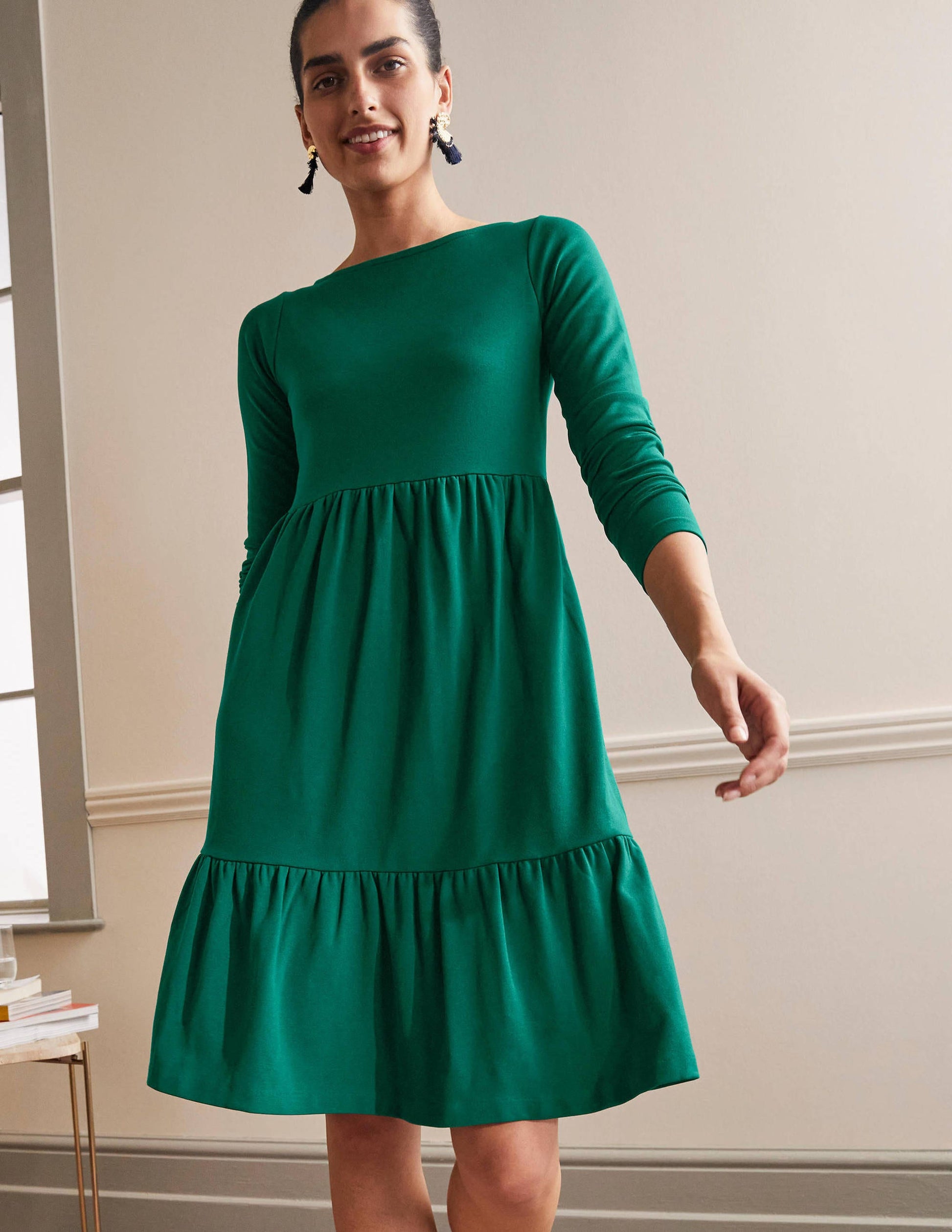 Ponte-Kleid mit Stufen-Waldgrün-4
