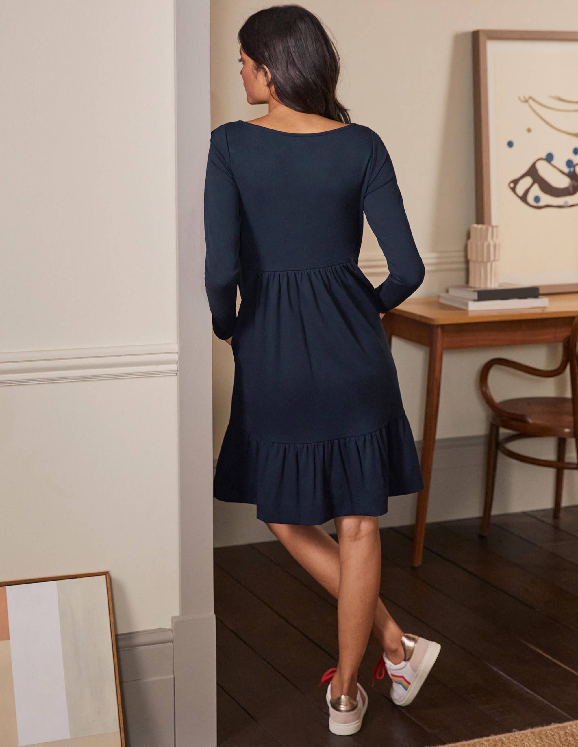 Robe volantée en point de Rome-Bleu marine - Image 3