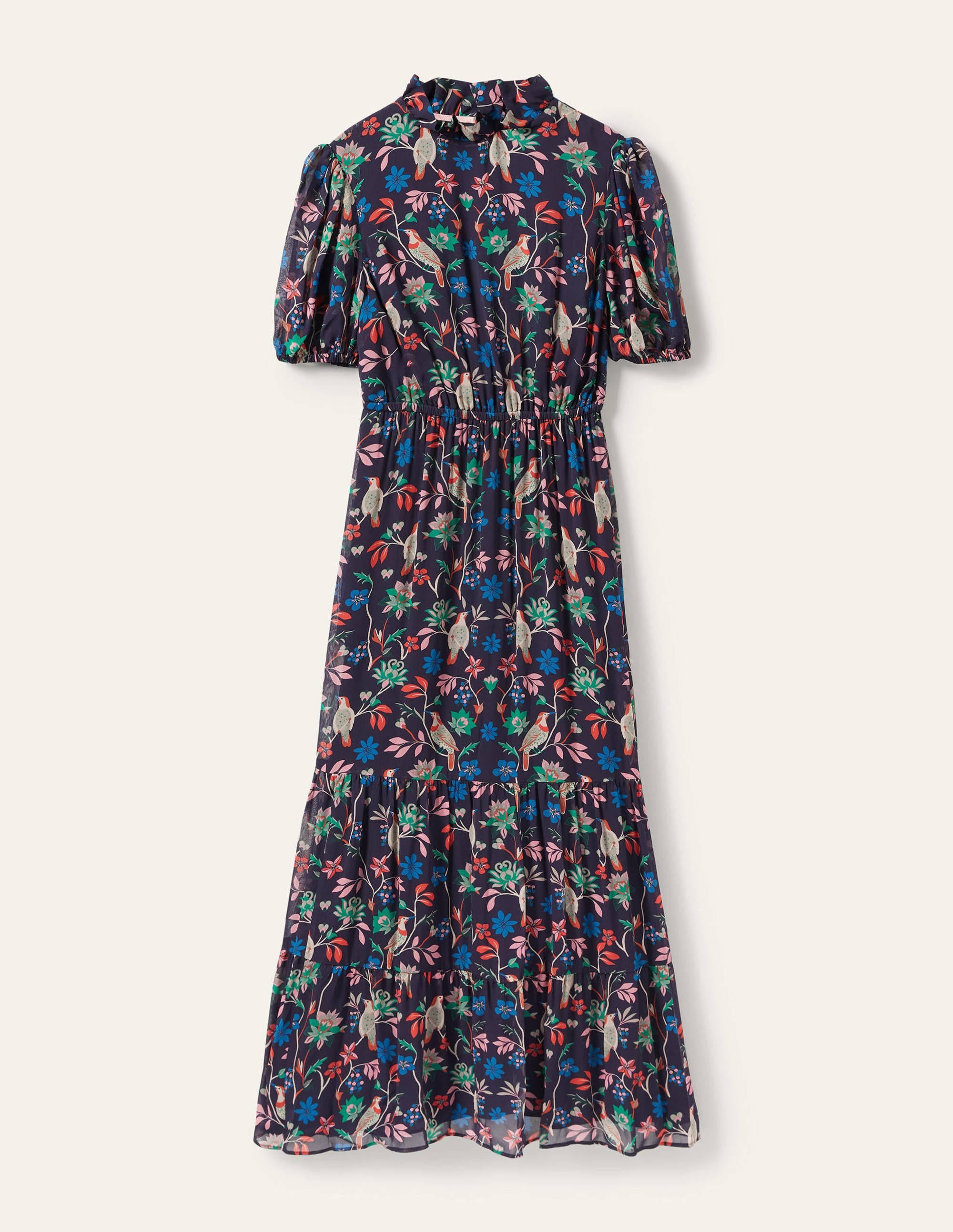 Stufenkleid mit Puffärmeln-Navy/Beere, Vogel - Image 5