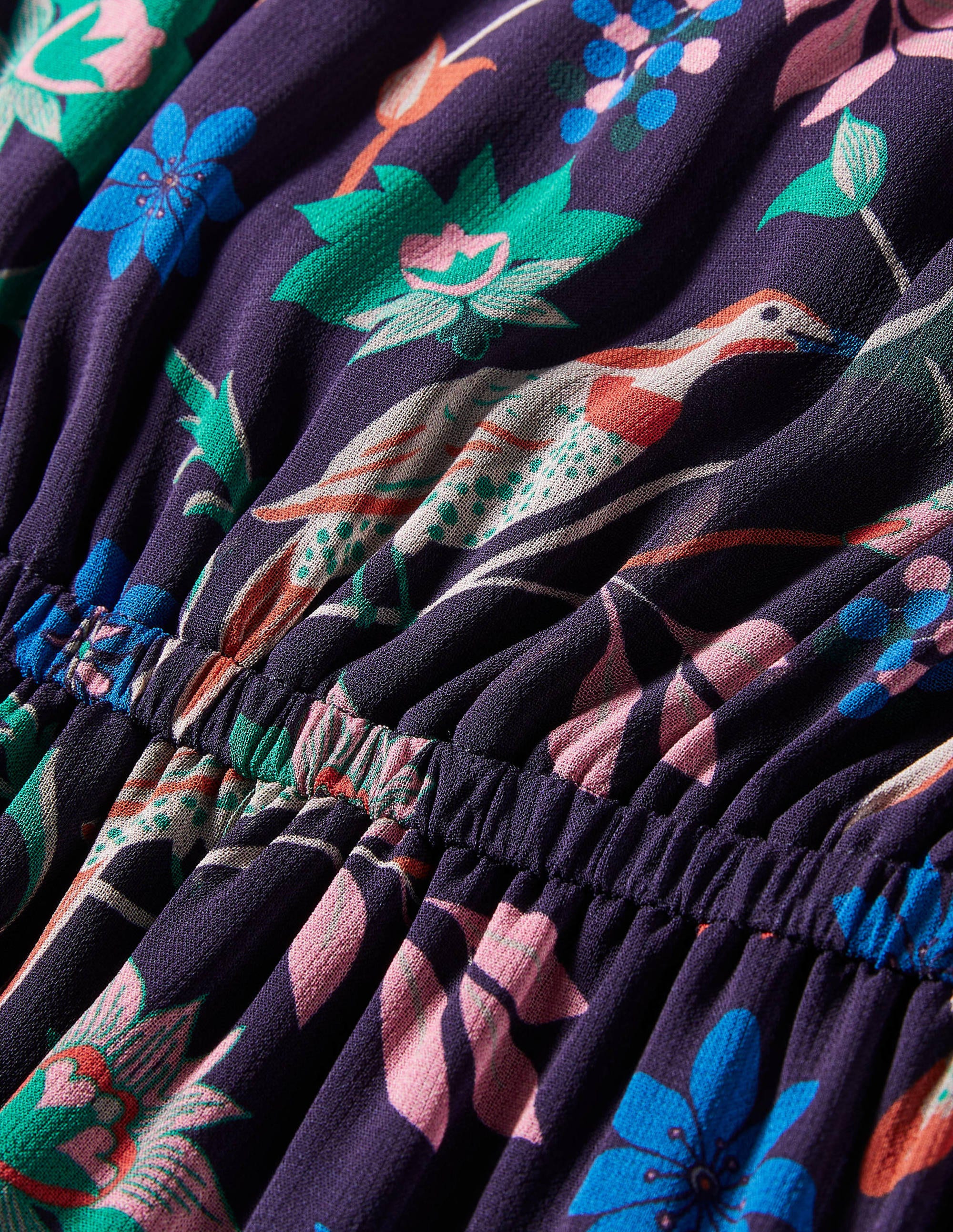 Stufenkleid mit Puffärmeln-Navy/Beere, Vogel - Image 6
