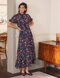 Stufenkleid mit Puffärmeln-Navy/Beere, Vogel