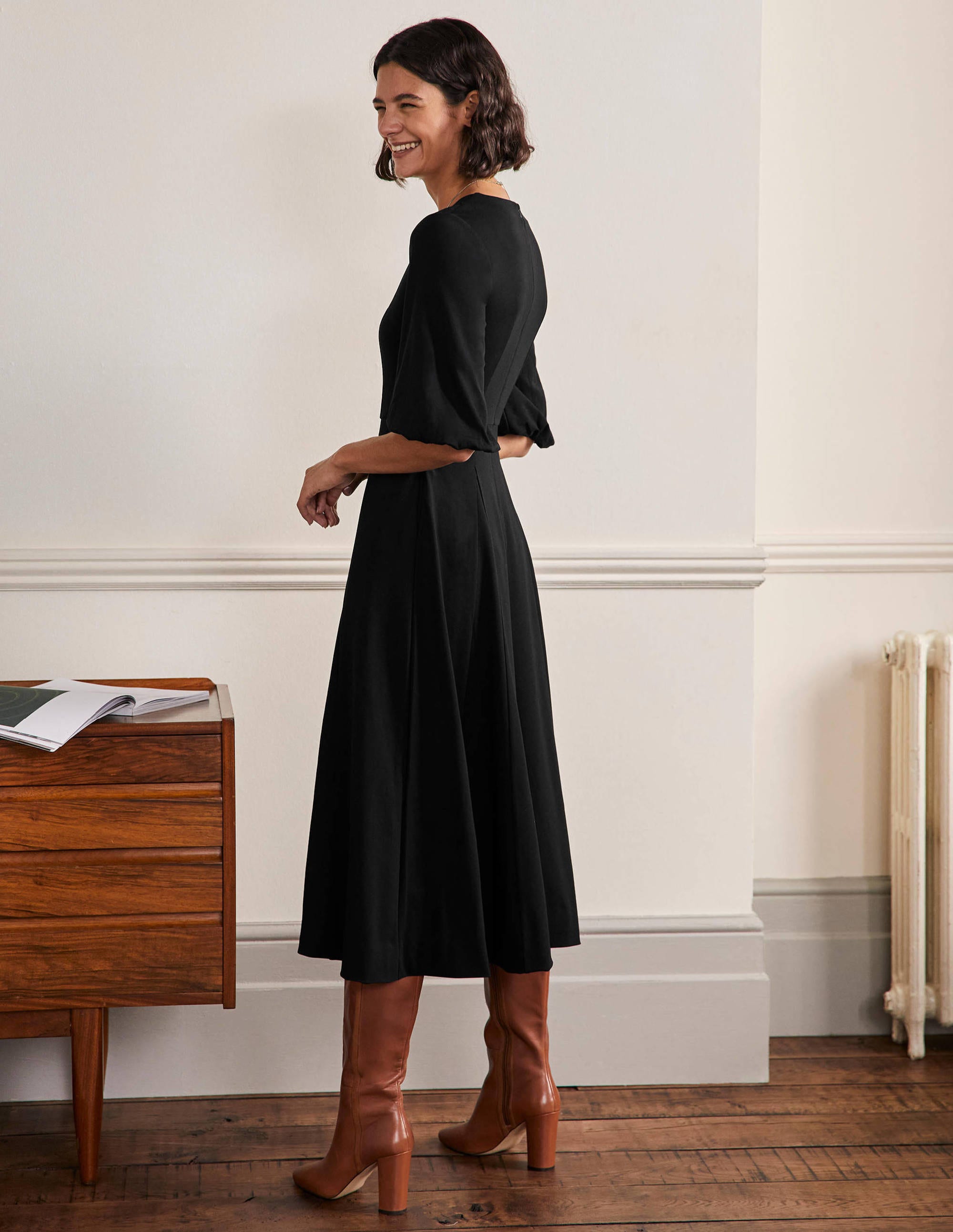 Ponte-Midikleid mit Tellerrock-Schwarz - Image 3