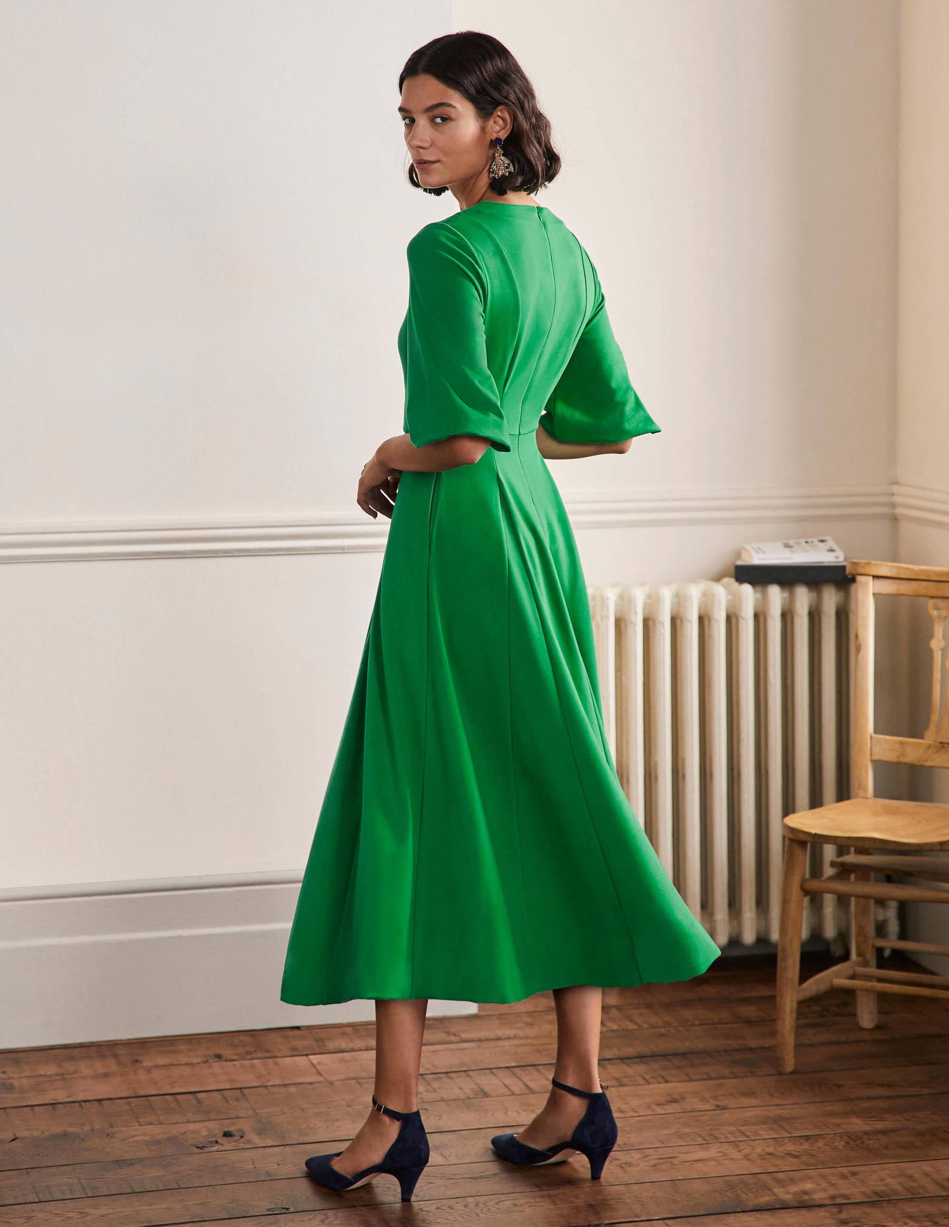 Robe midi en jersey avec jupe corolle-Vert des Highlands-3