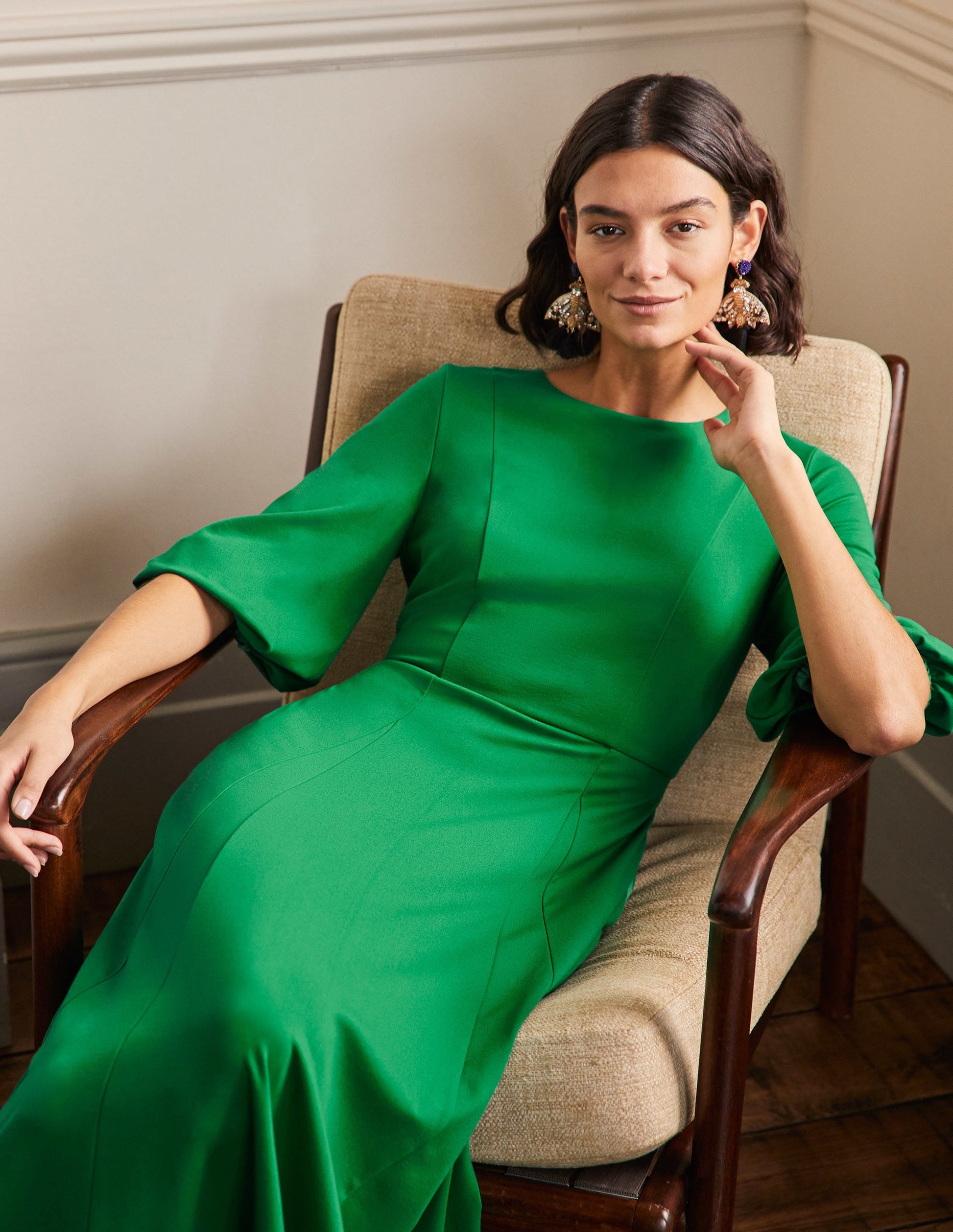 Robe midi en jersey avec jupe corolle-Vert des Highlands-4