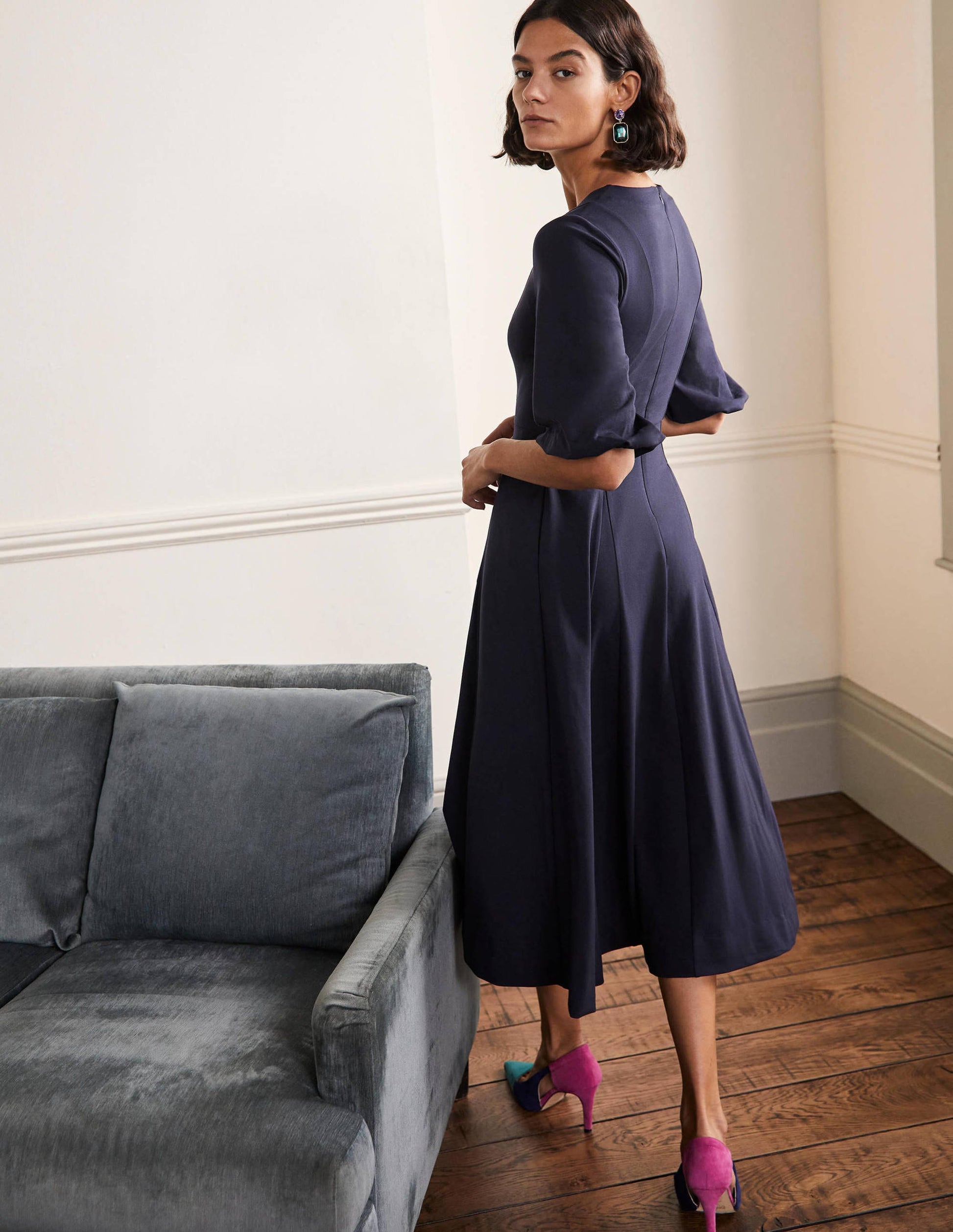 Ponte-Midikleid mit Tellerrock-Marineblau-3