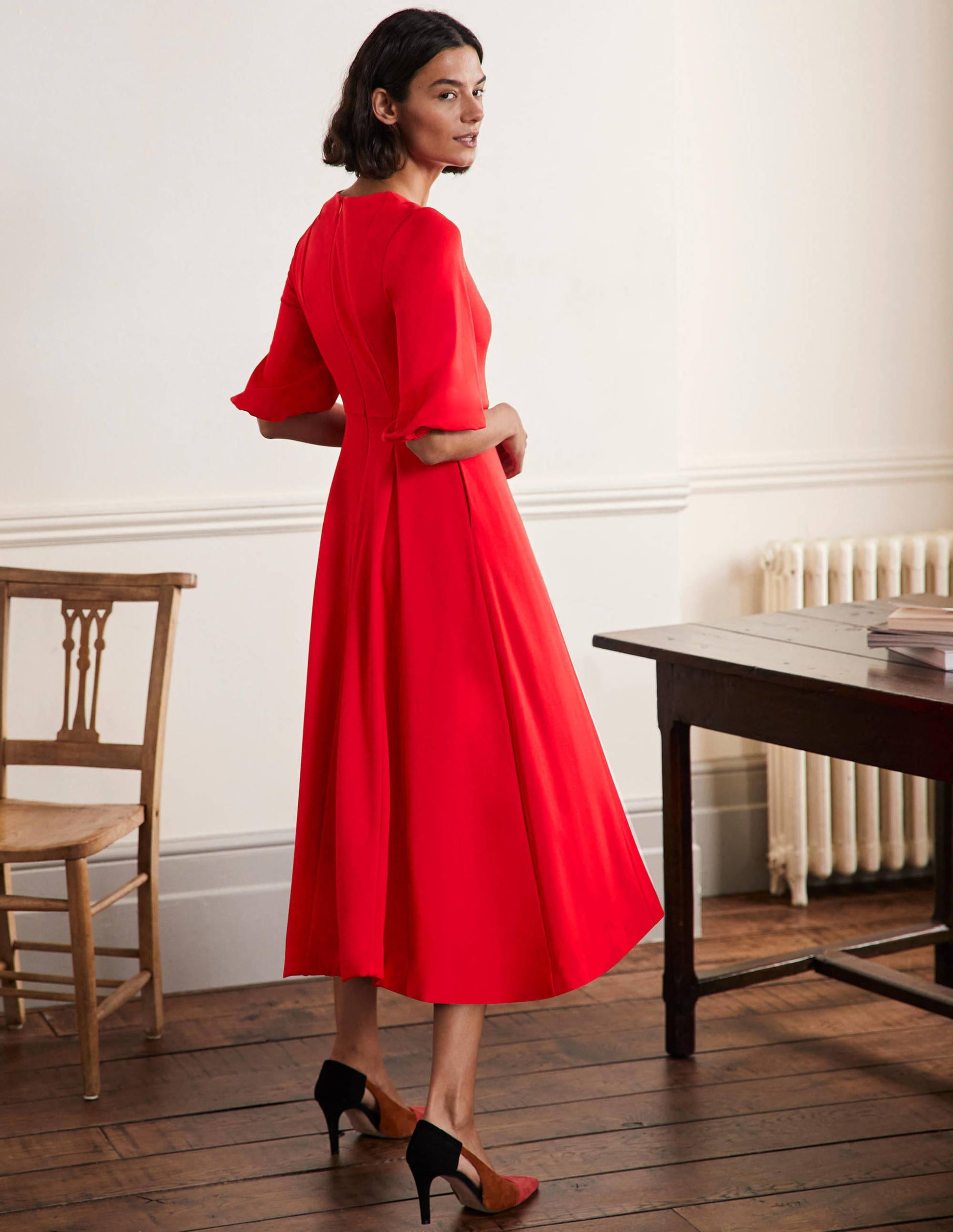 Ponte-Midikleid mit Tellerrock-Rot-3