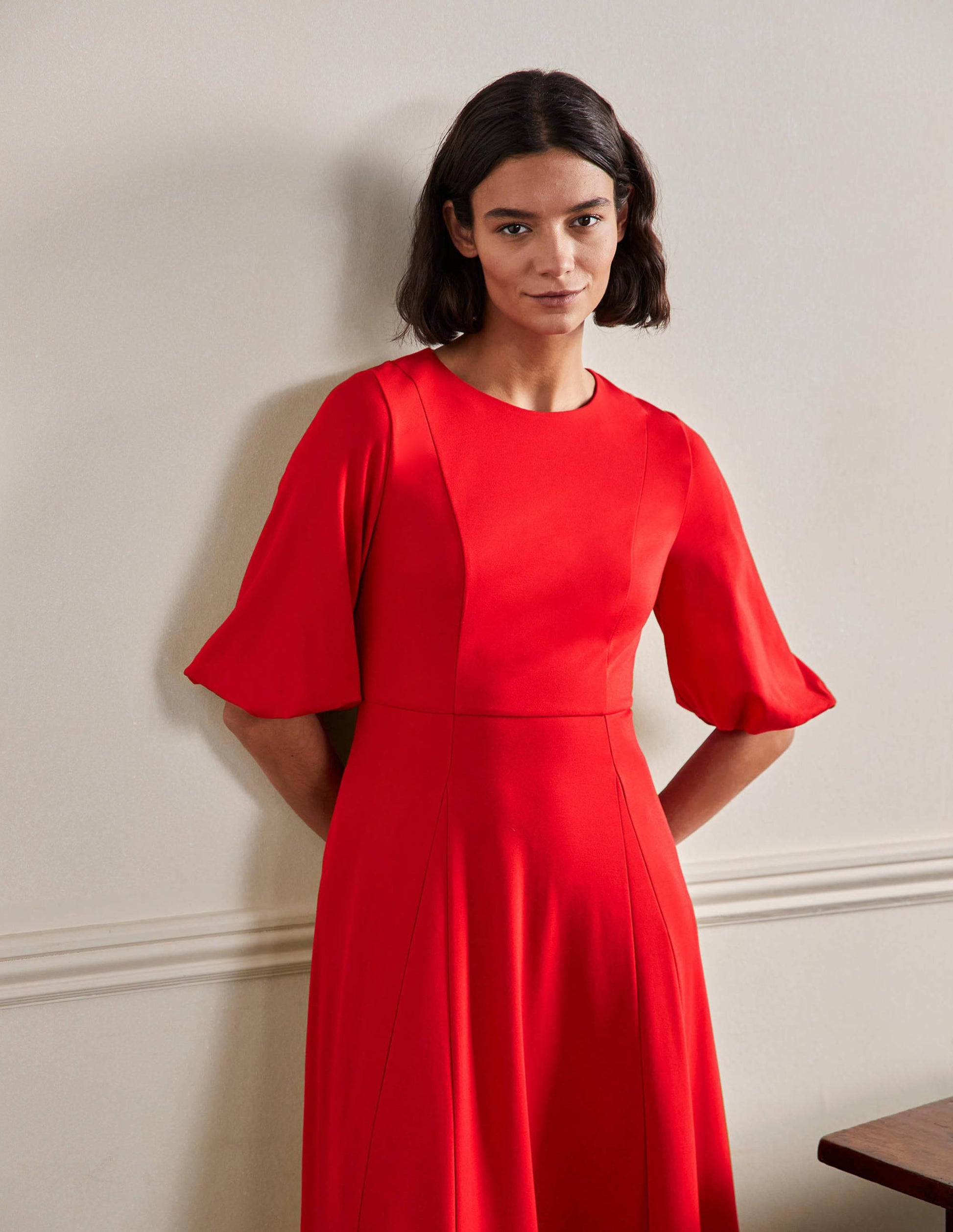 Ponte-Midikleid mit Tellerrock-Rot-4