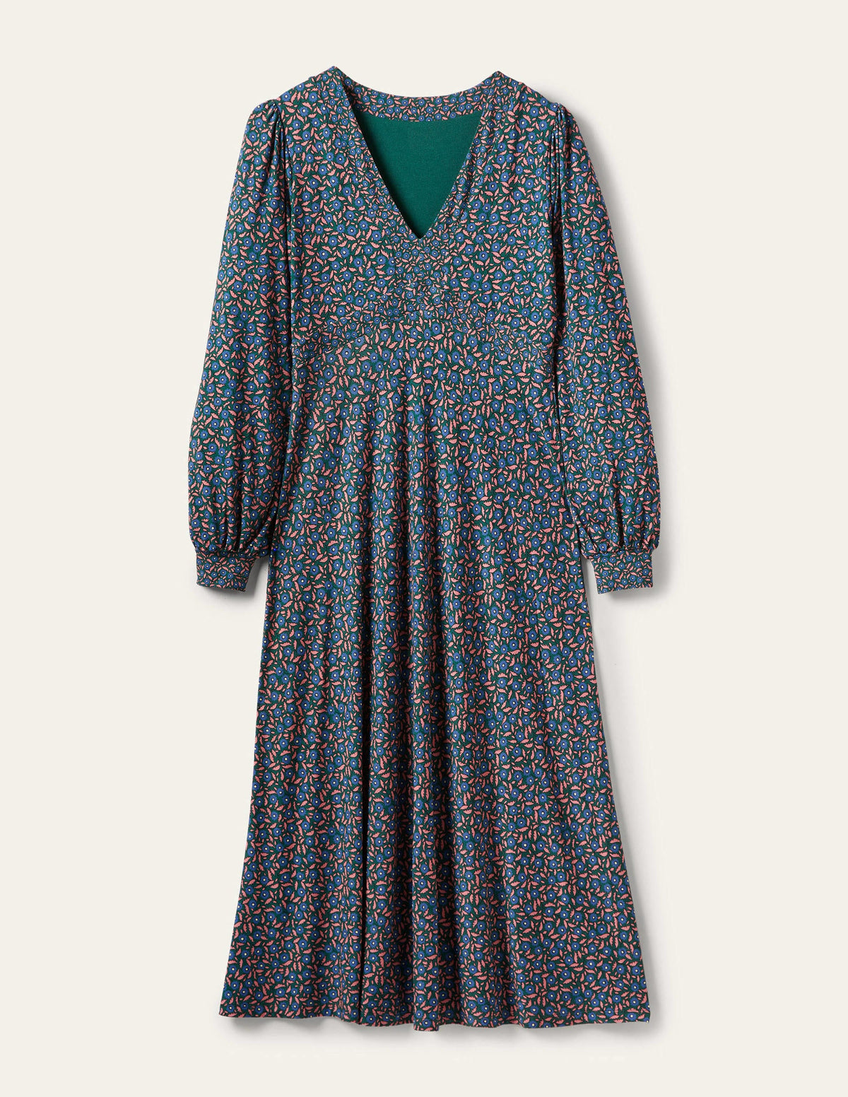 Jerseykleid mit Empire-Form-Blau, Filigranes Blumenmuster - Image 4