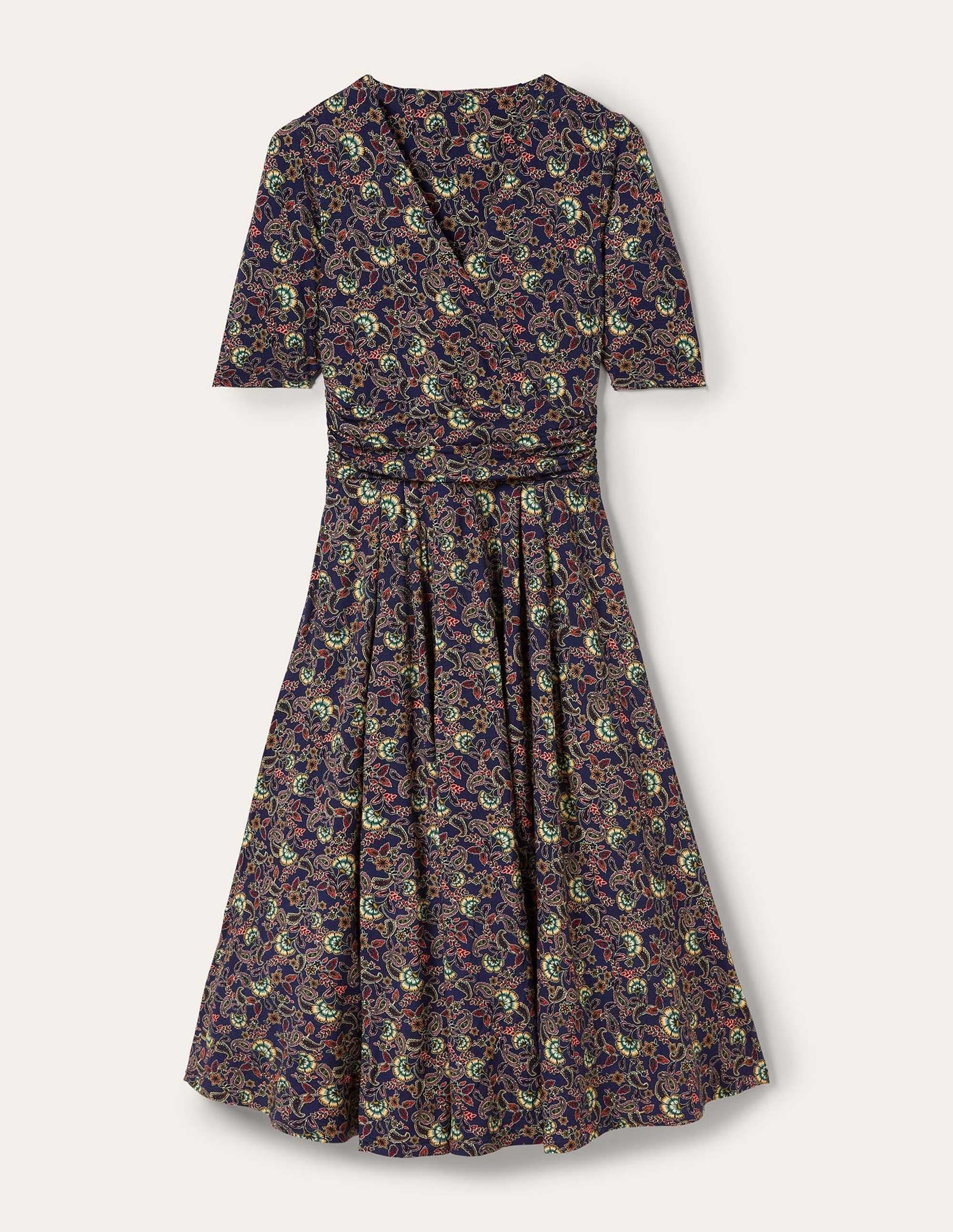 Midikleid aus Jersey mit geraffter Taille-Französisches Navy, Exotisches Blumenmuster - Image 5