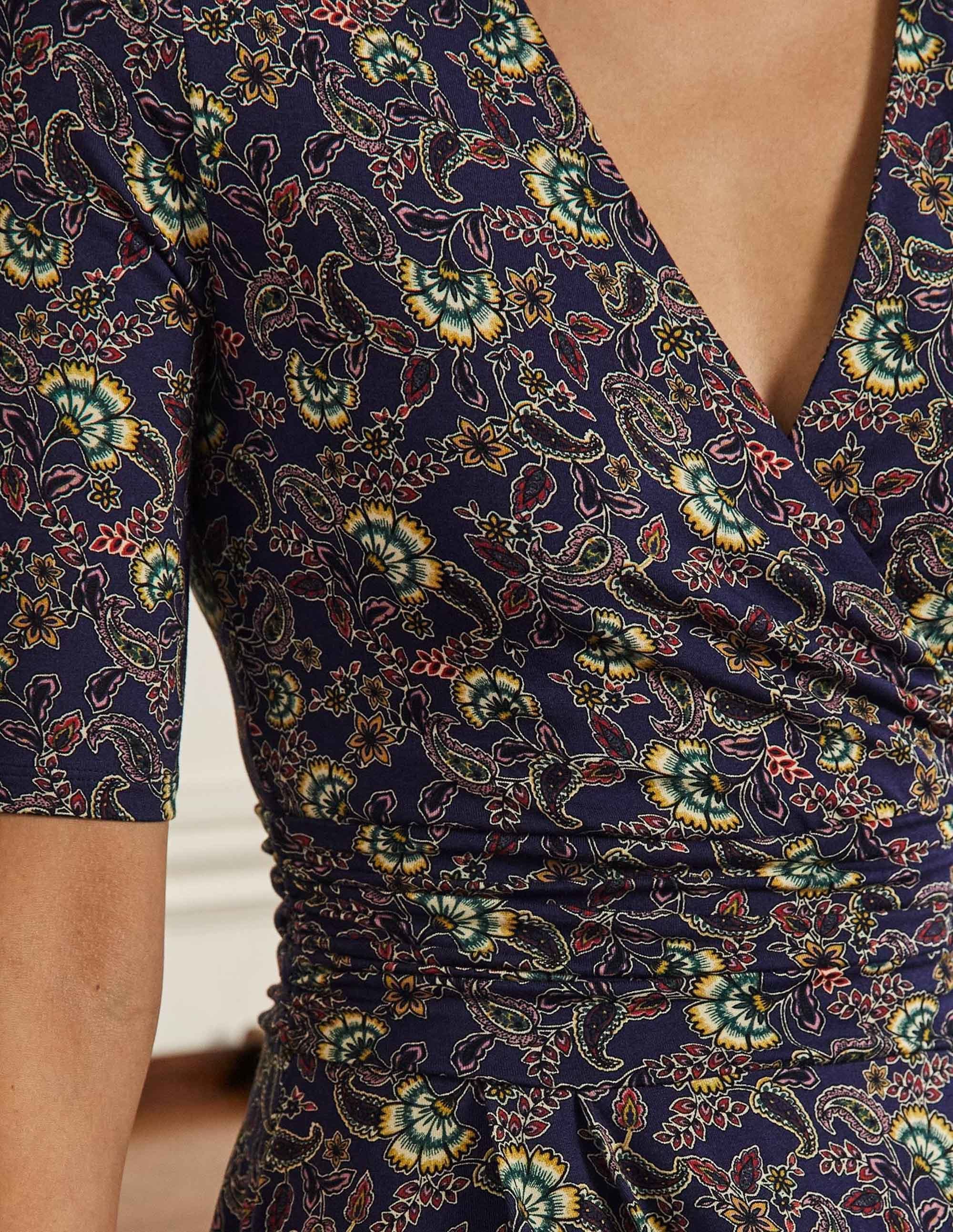 Midikleid aus Jersey mit geraffter Taille-Französisches Navy, Exotisches Blumenmuster - Image 2