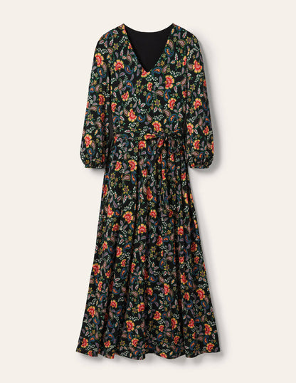 Jodie Jerseykleid-Schwarz, Exotisches Blumenmuster-5