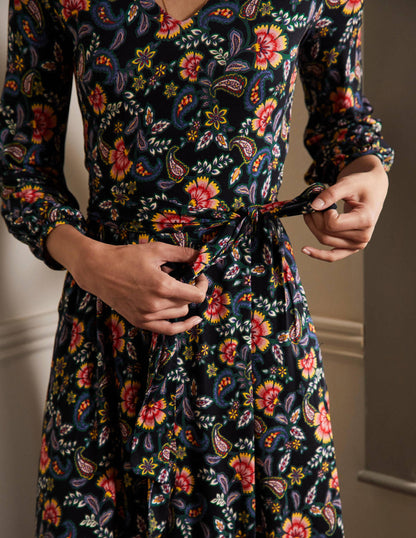 Jodie Jerseykleid-Schwarz, Exotisches Blumenmuster-2