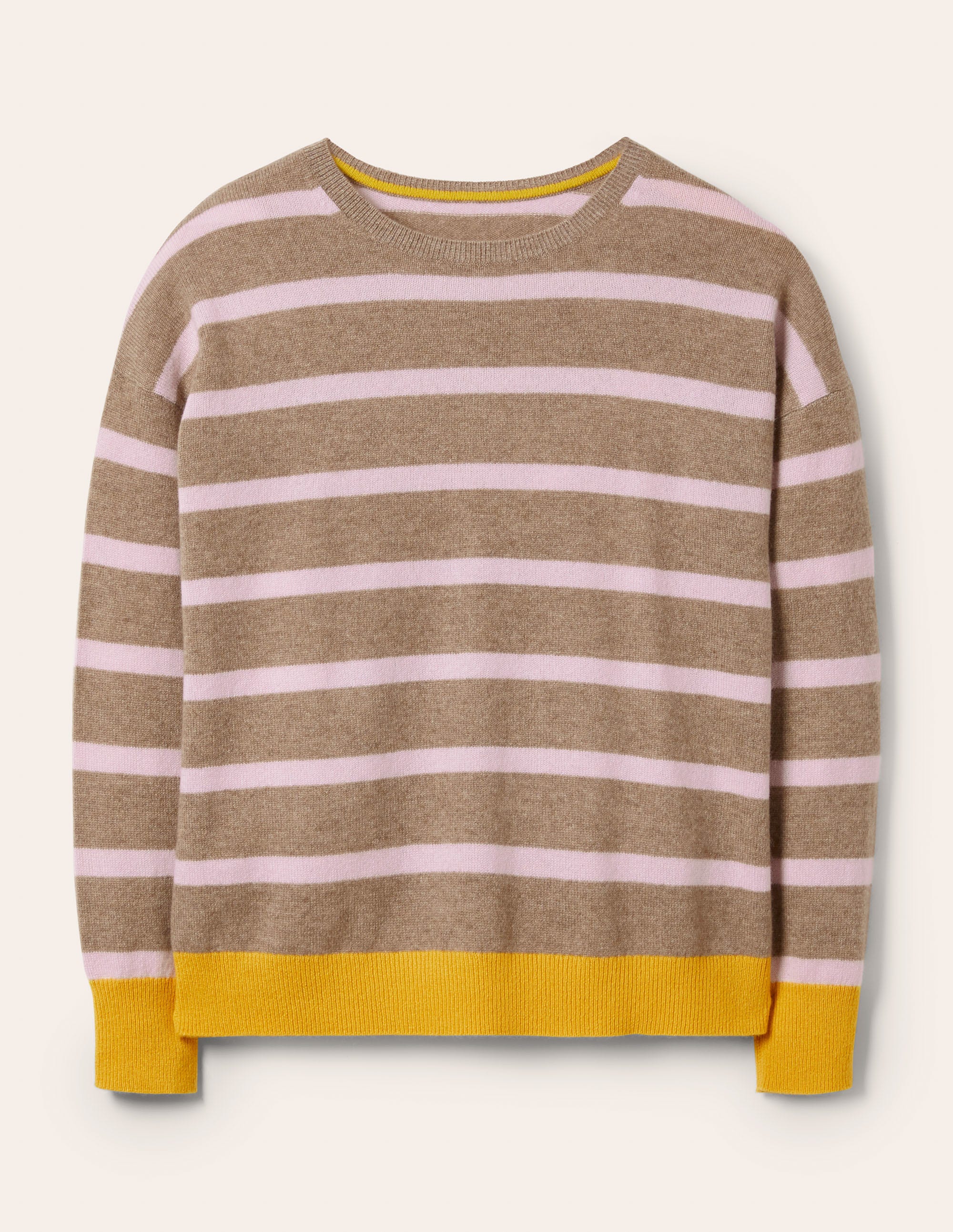 Gestreifter Kaschmirpullover-Beige-Braun, Gestreift - Image 5