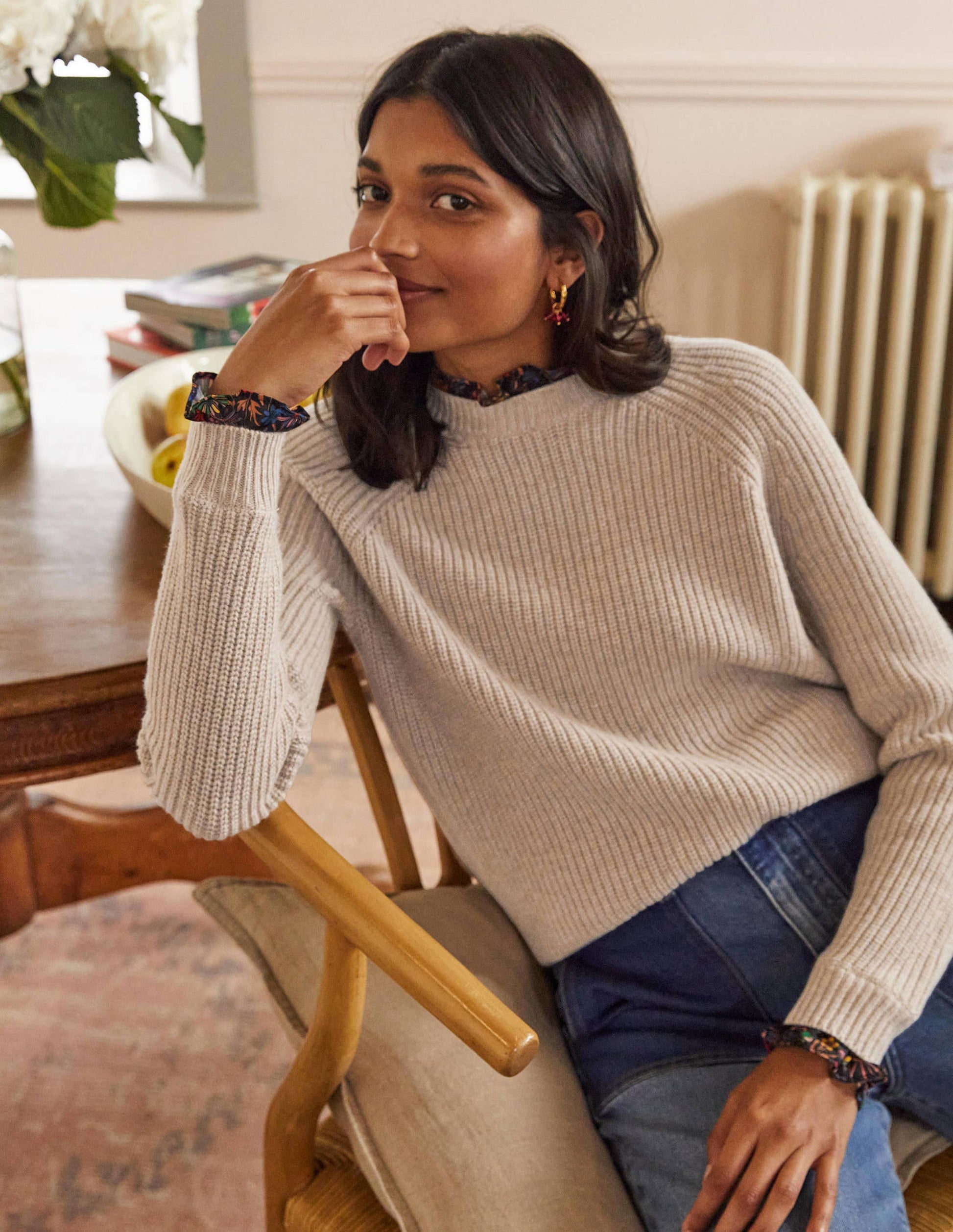 Lockerer Pullover aus einer Webmischung-Mausbraun Melange-1