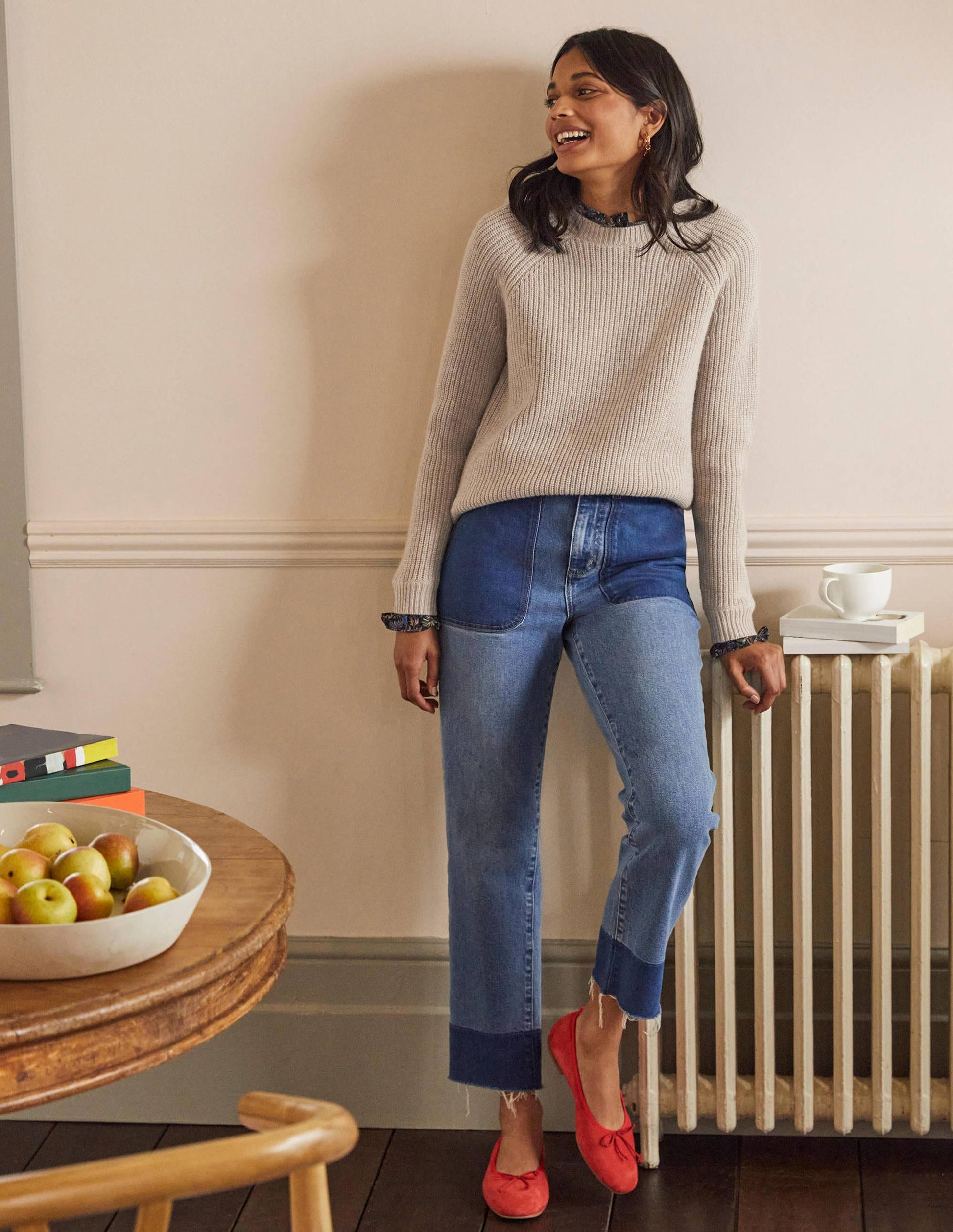 Lockerer Pullover aus einer Webmischung-Mausbraun Melange-4