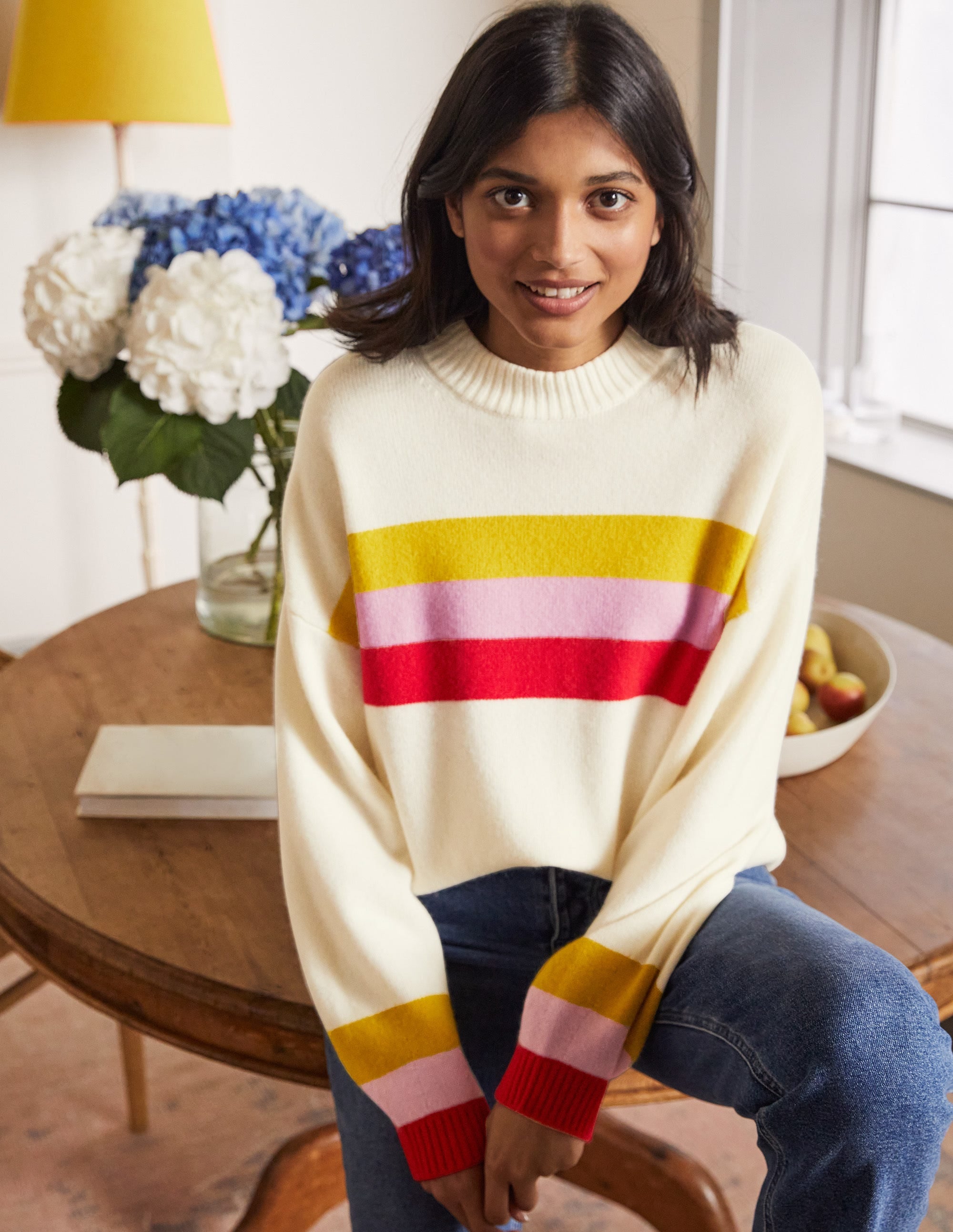 Pull Savannah en cachemire-Rubis, rayé citrine - Image 1