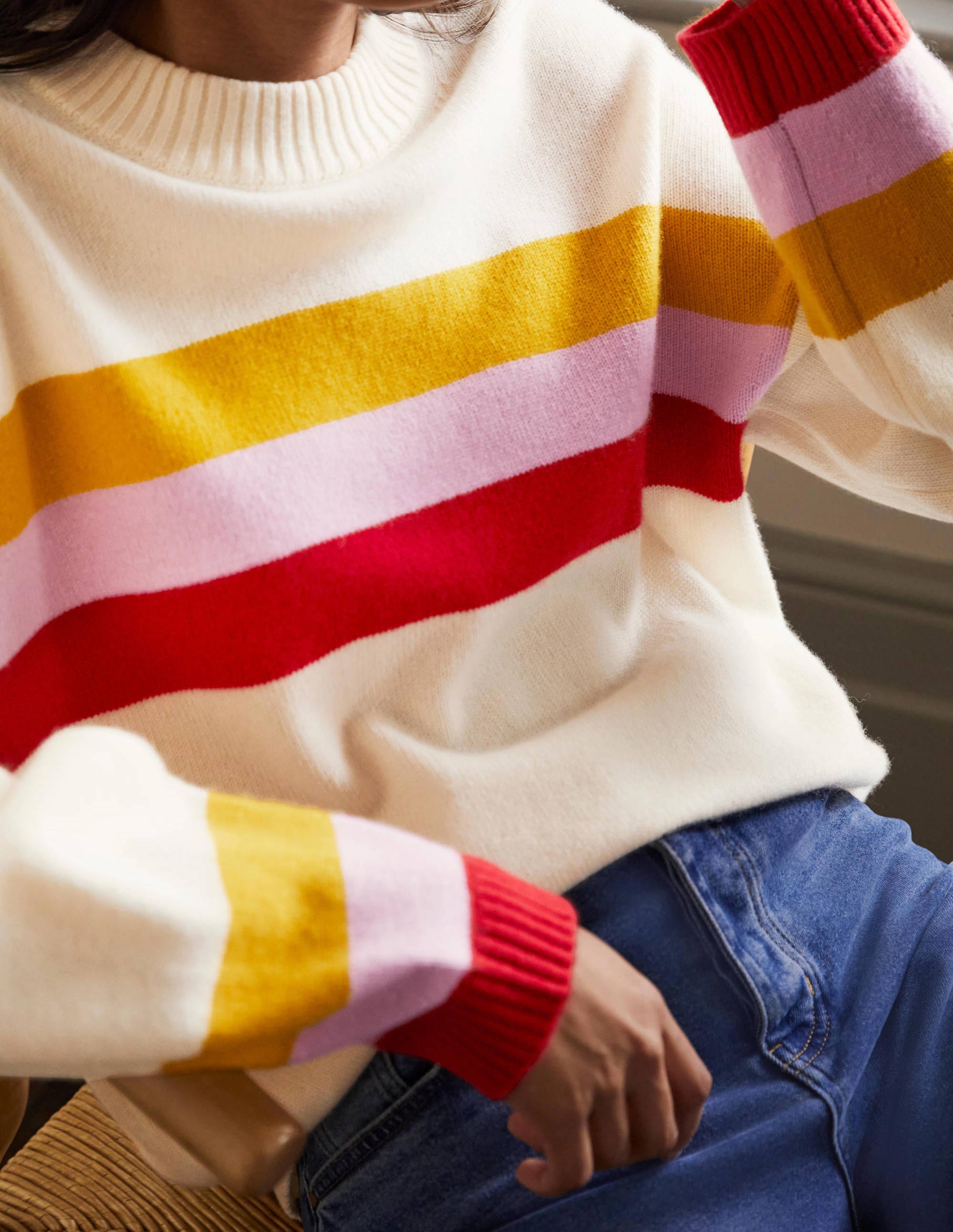 Pull Savannah en cachemire-Rubis, rayé citrine - Image 2