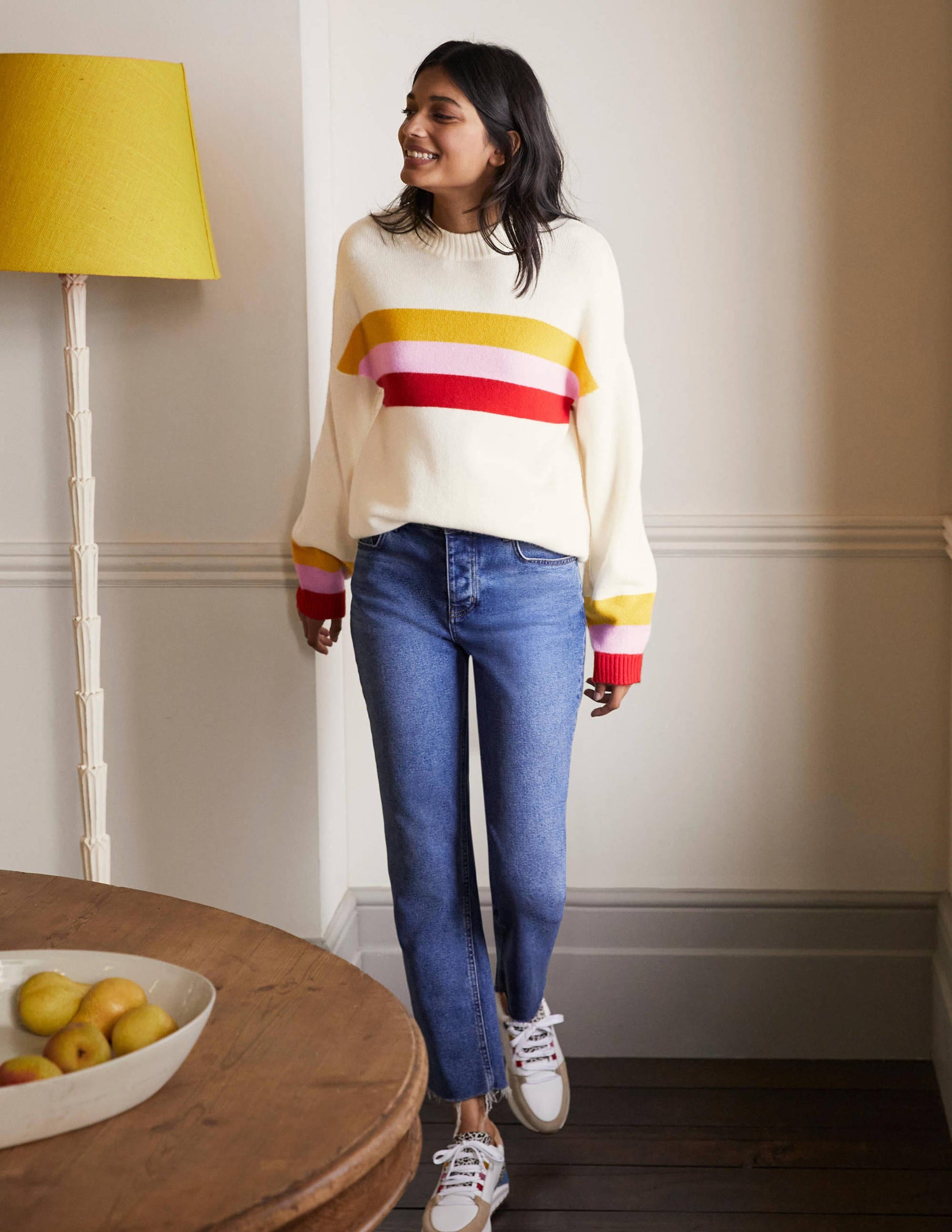 Pull Savannah en cachemire-Rubis, rayé citrine-4