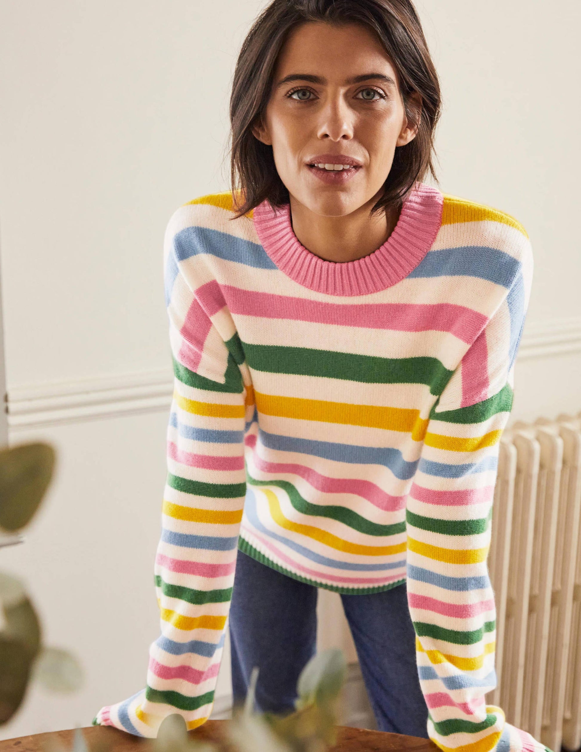 Savannah Cashmere Jumper-Morganite Pink Multi Stripe-1