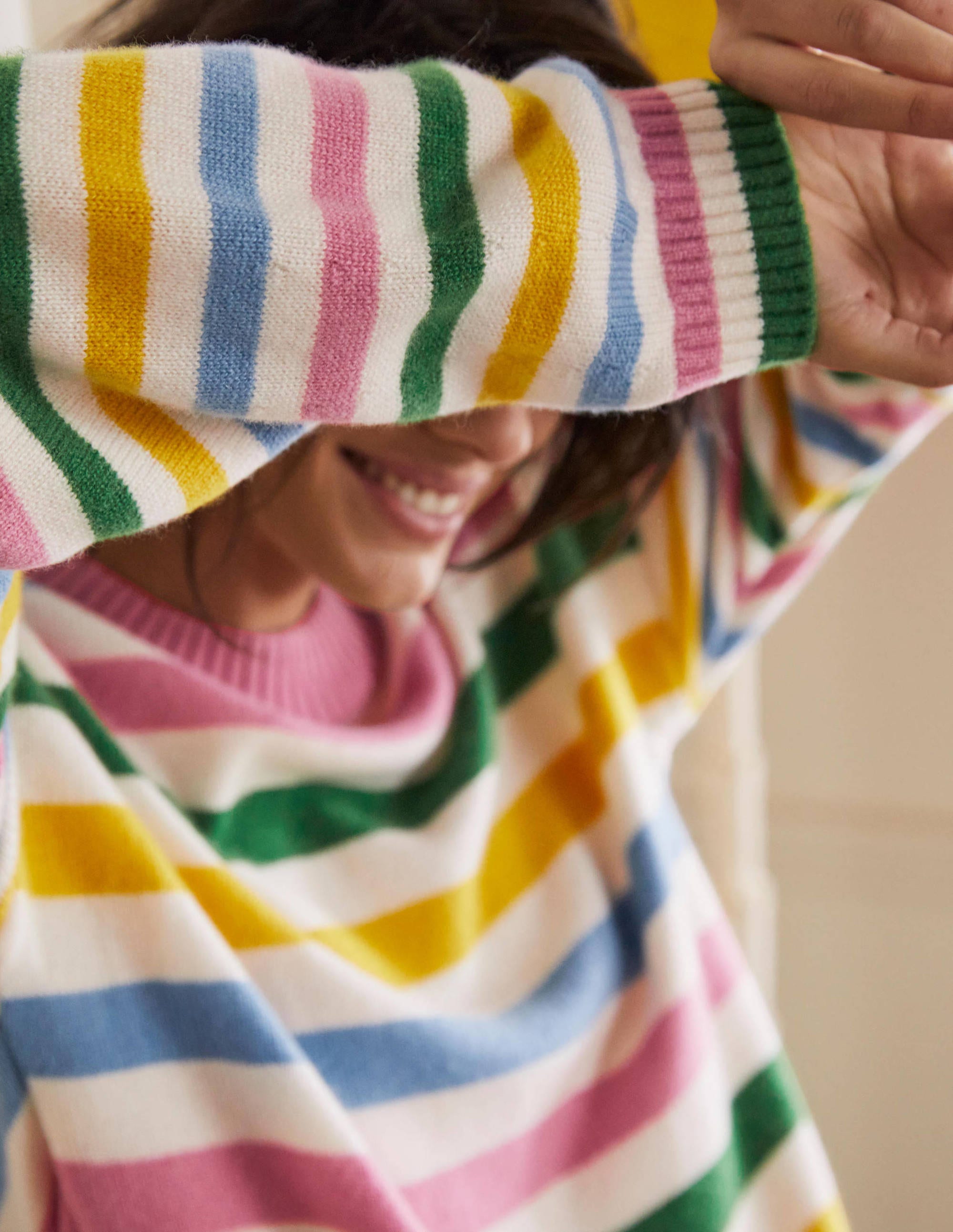 Savannah Cashmere Jumper-Morganite Pink Multi Stripe - Image 2