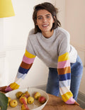 Savannah Kaschmirpullover-Grau Melange, Bunt Gestreift
