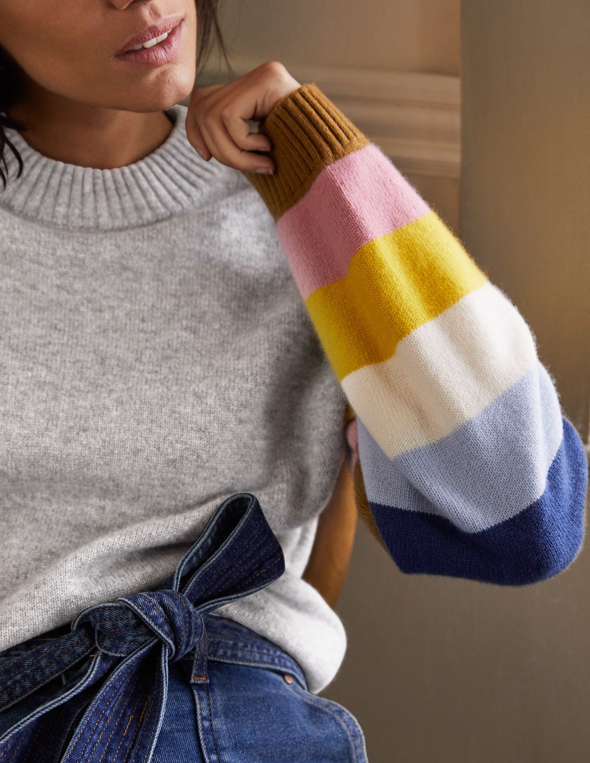 Savannah Kaschmirpullover-Grau Melange, Bunt Gestreift-2