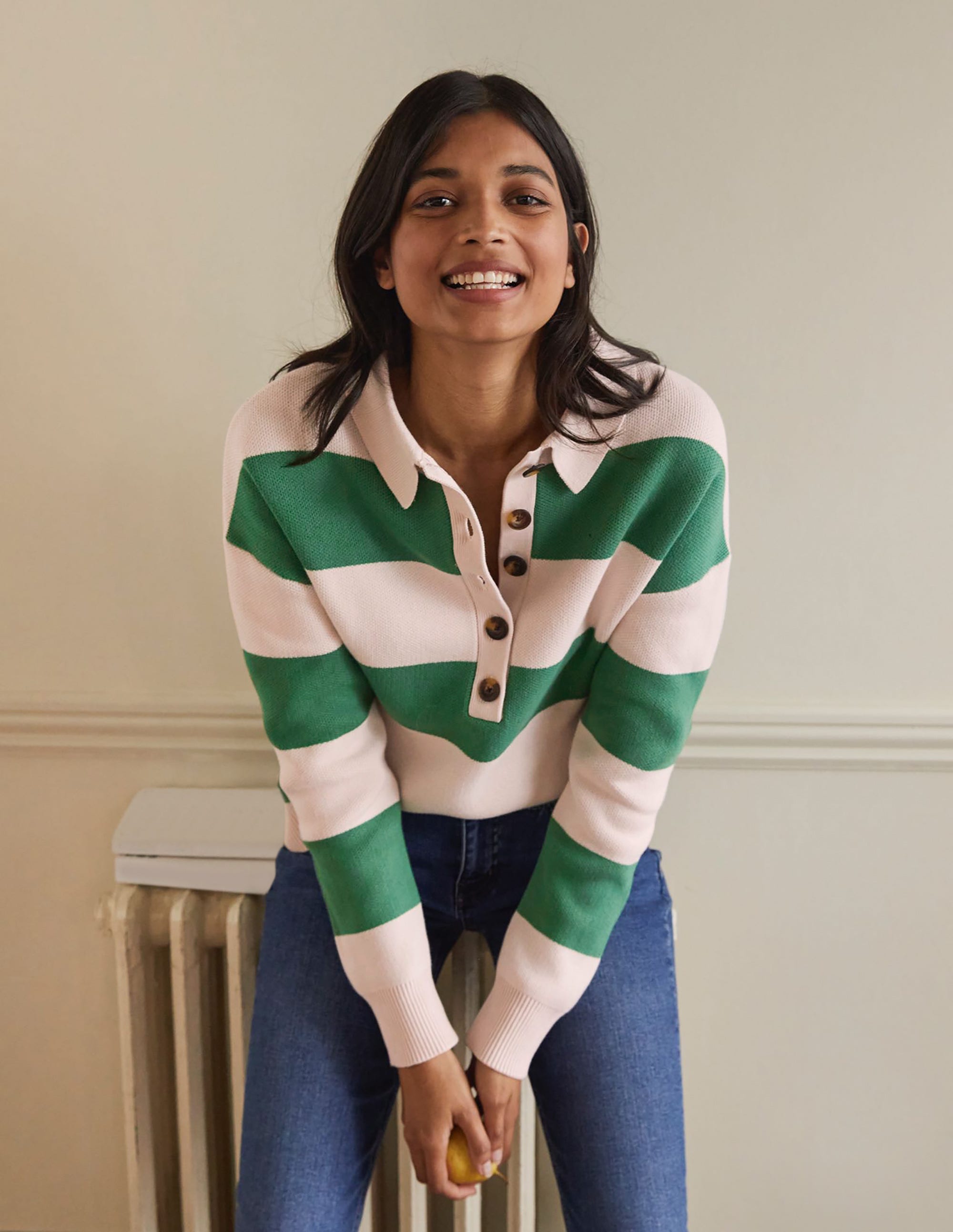 Pull rayé style rugby-Milkshake et vert irlandais - Image 1