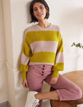 Pull duveteux à manches blousantes-Rose, rayé multi jaune